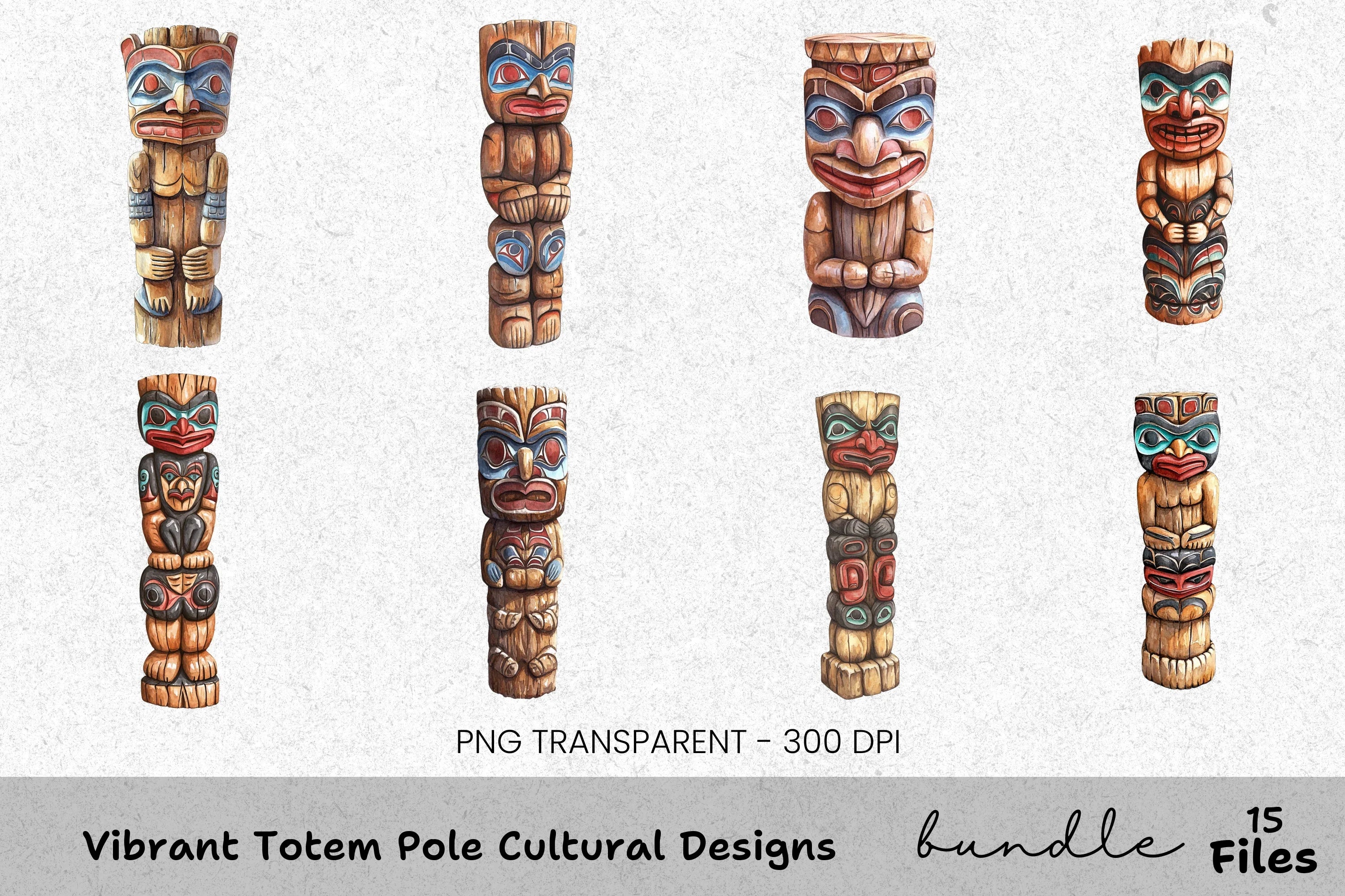 Vibrant Totem Pole Cultural Designs Clipart Bundle