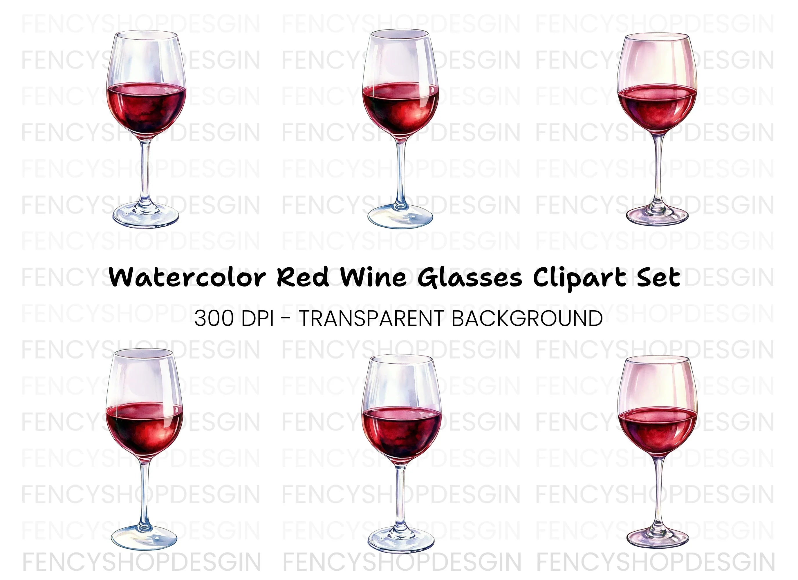 Red Wine Glass Clipart Bundle