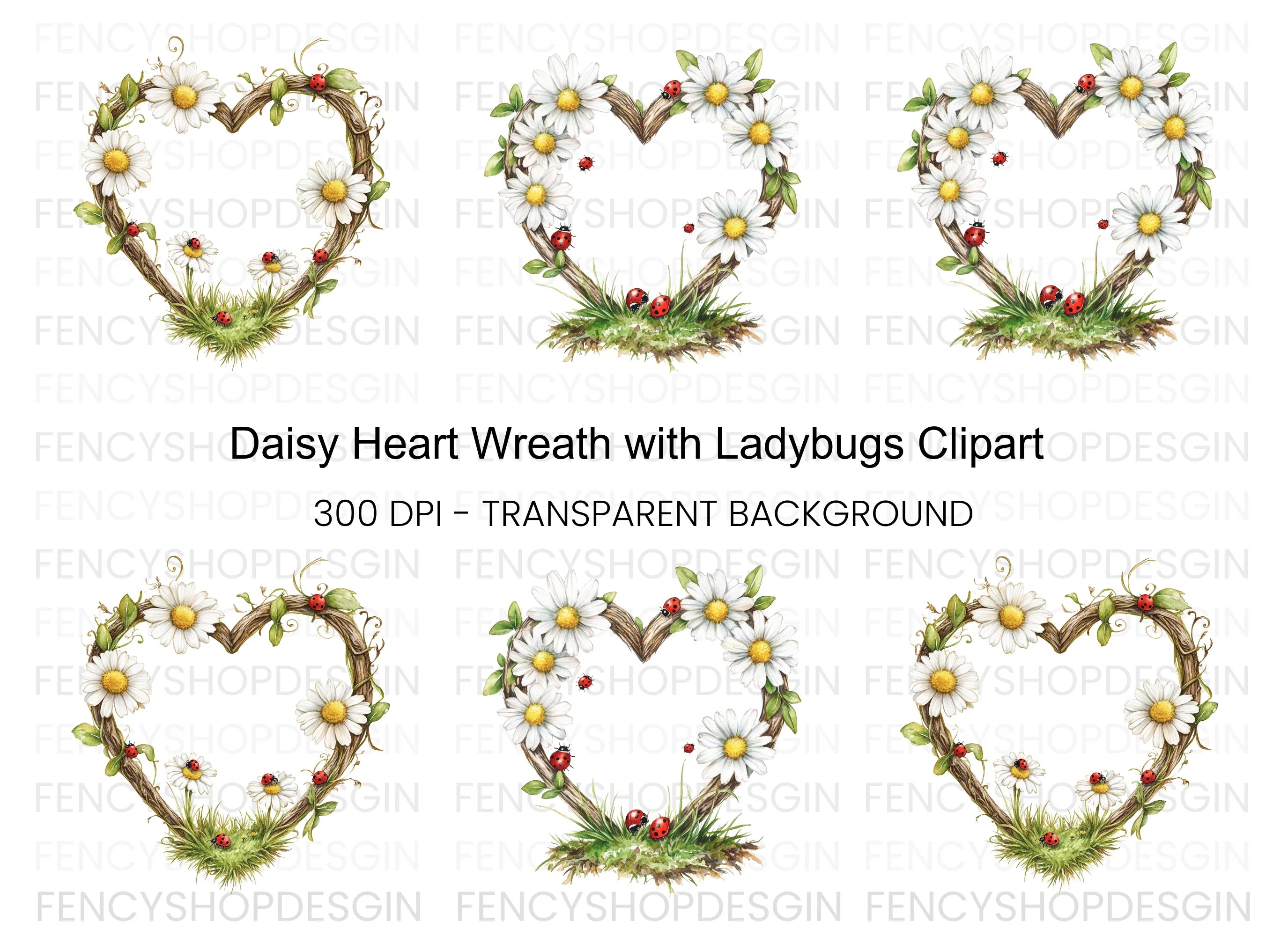 Daisy and Ladybug Heart Frames Clipart Bundle