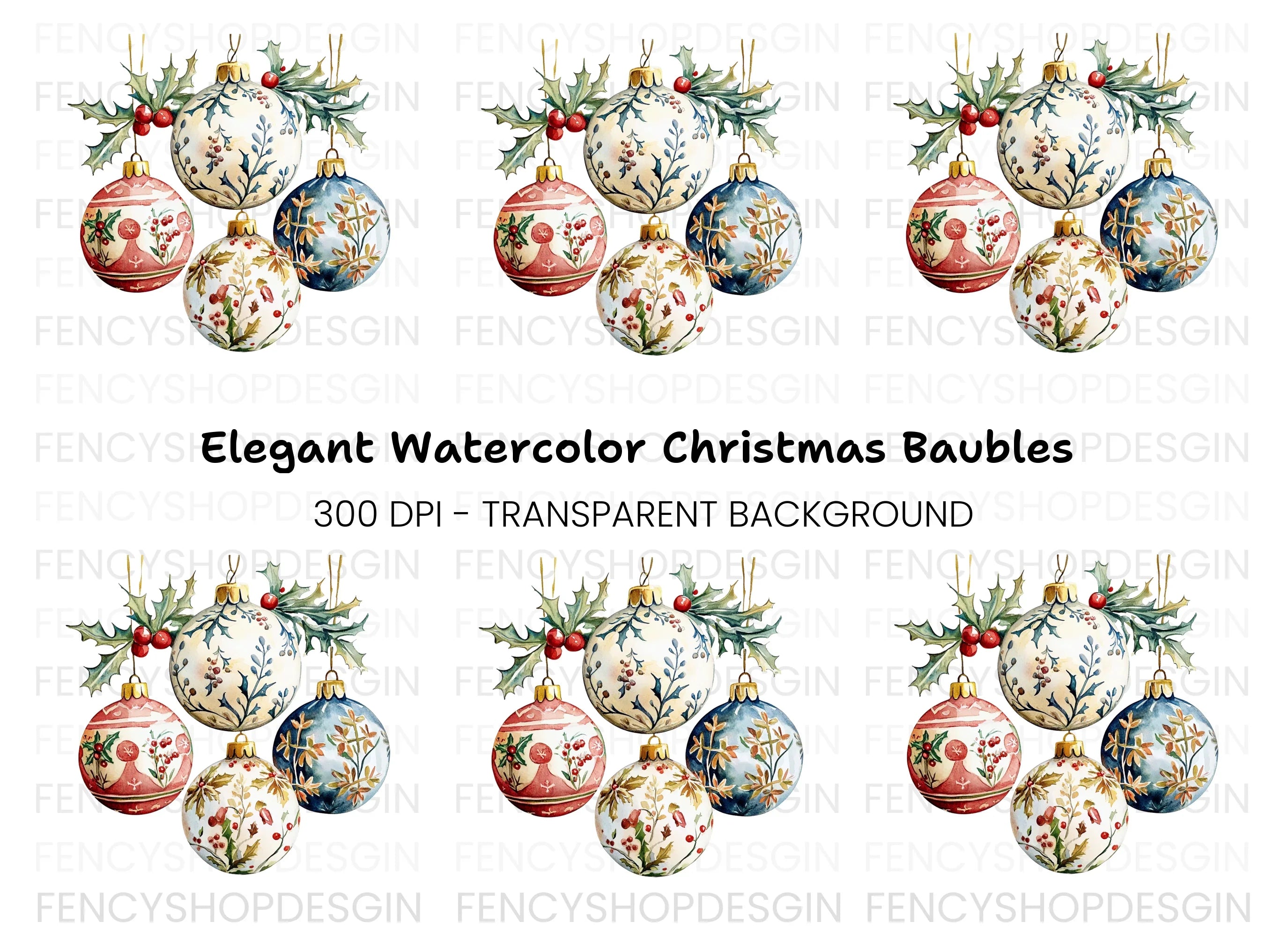 Elegant Christmas Ornaments Clipart Bundle