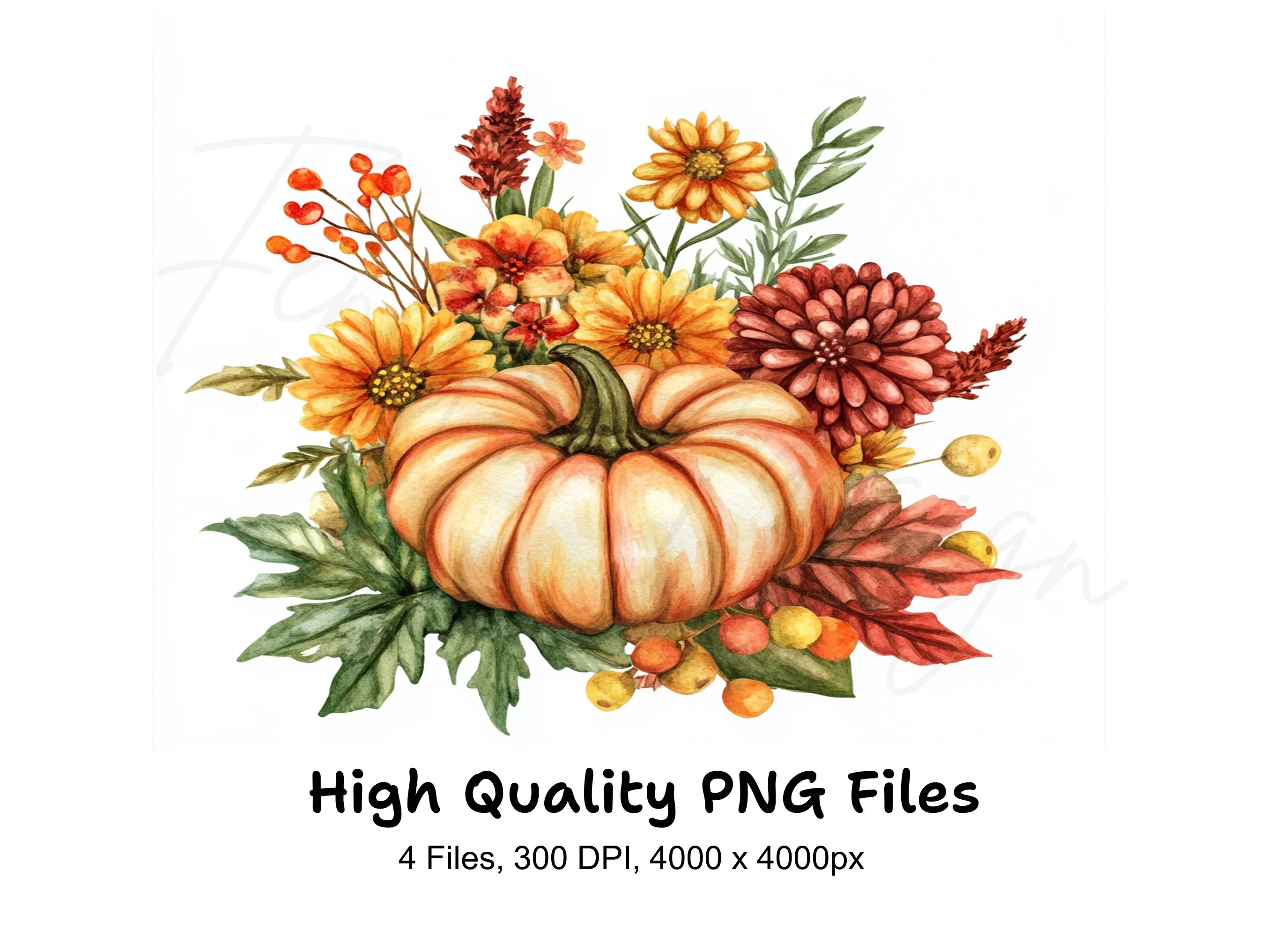 Autumn Pumpkin Floral Clipart Bundle