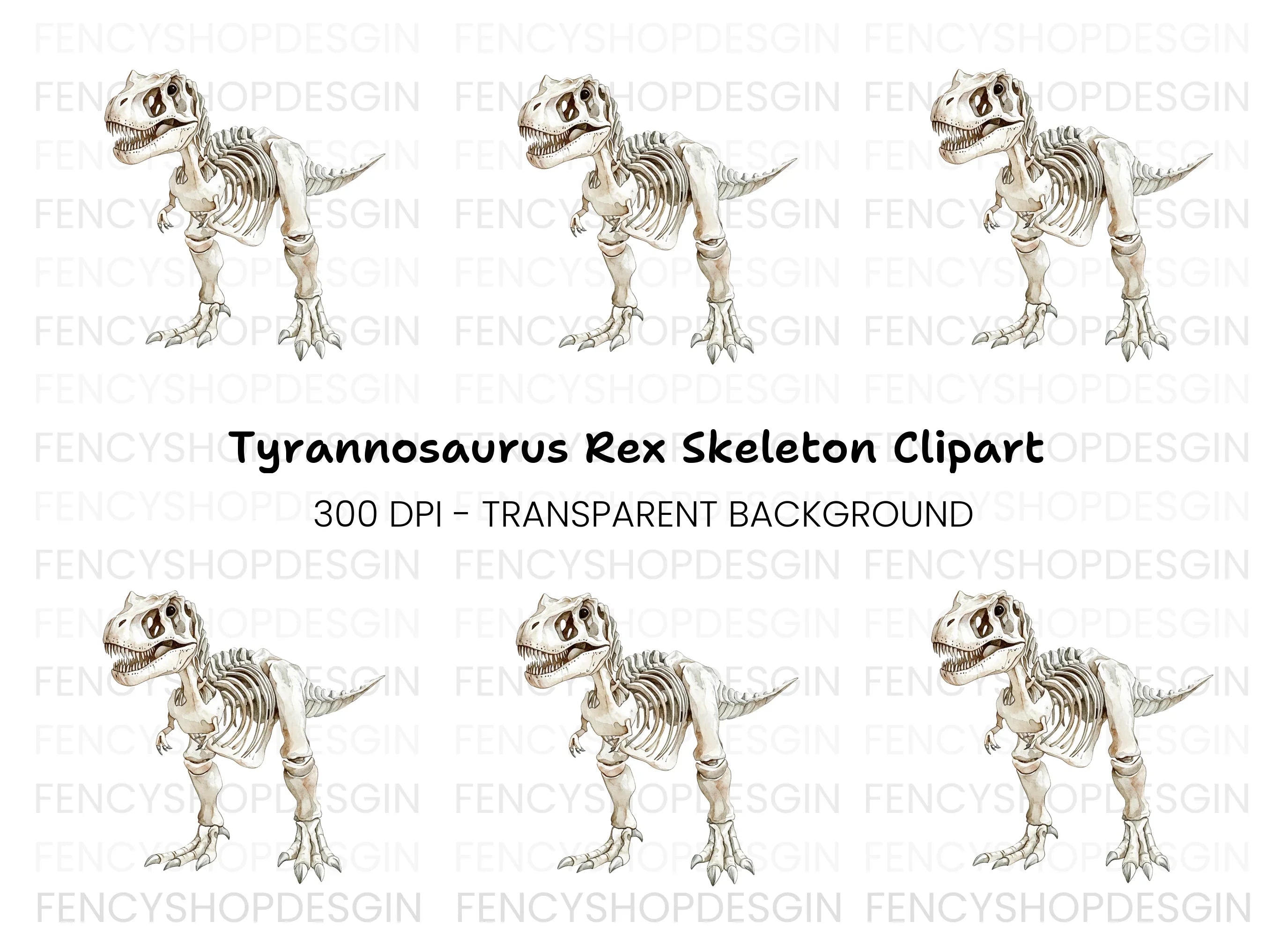 Rex Dinosaur Skeleton Clipart Bundle