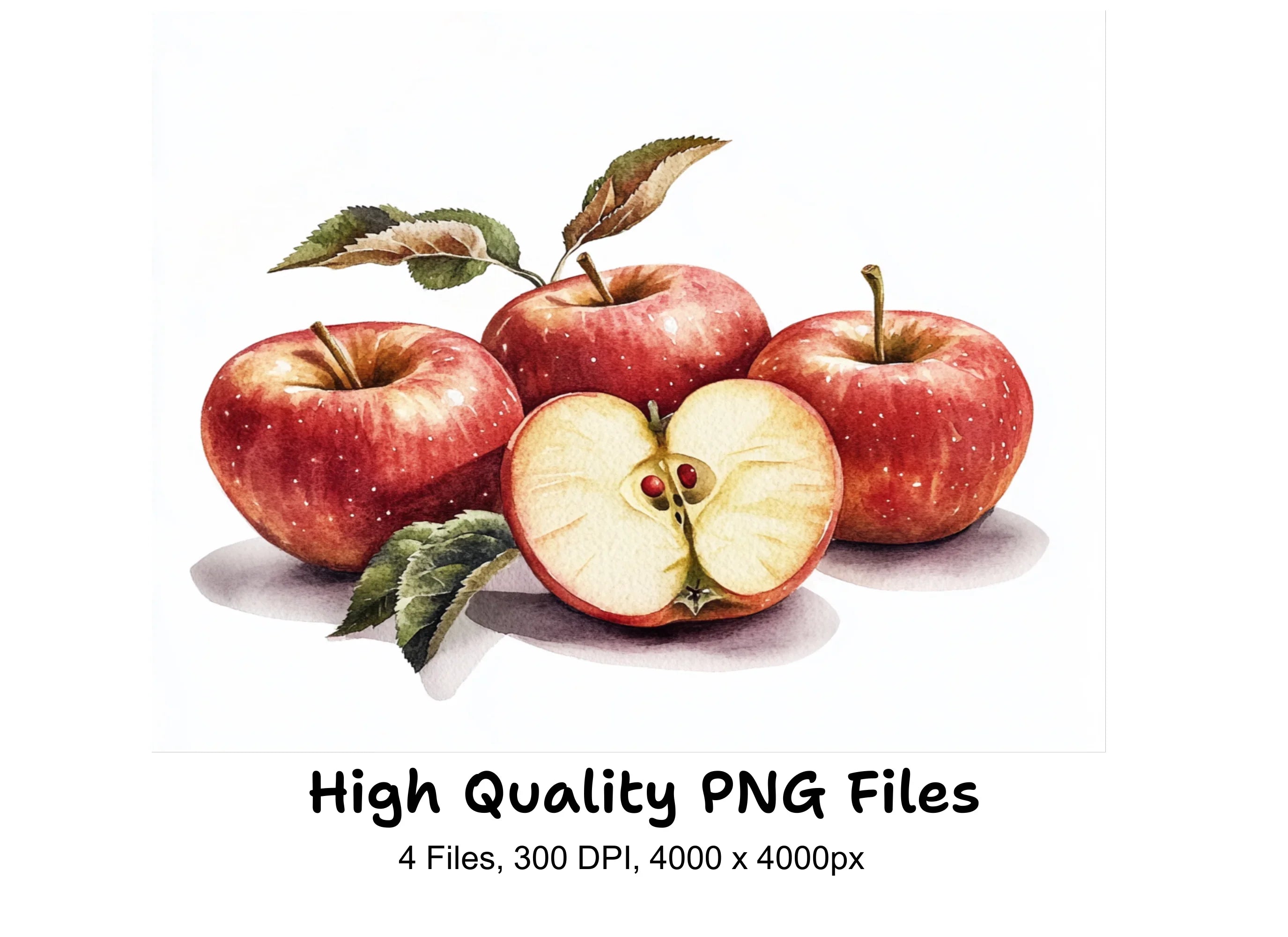 Fresh Red Apples with Leaves Clipart Bundle