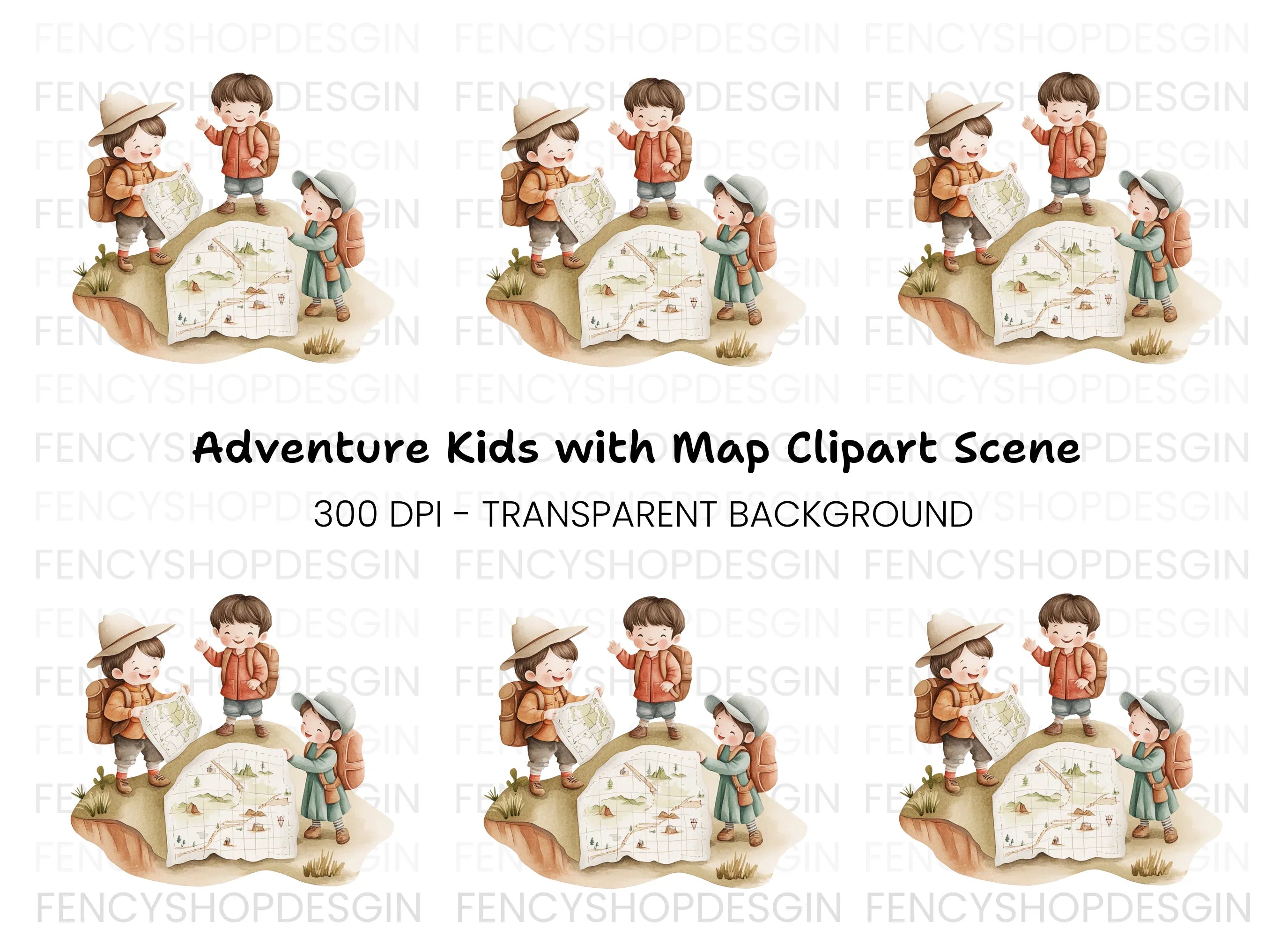 Happy Kids Exploring Map Clipart Bundle