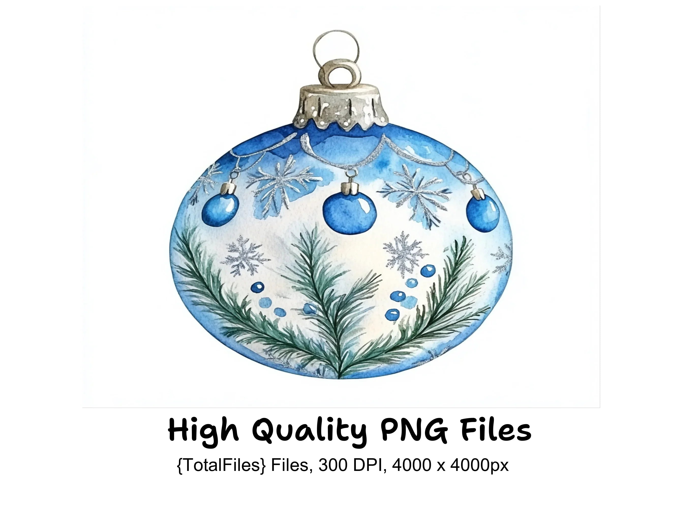 Blue Christmas Ornaments Clipart Bundle