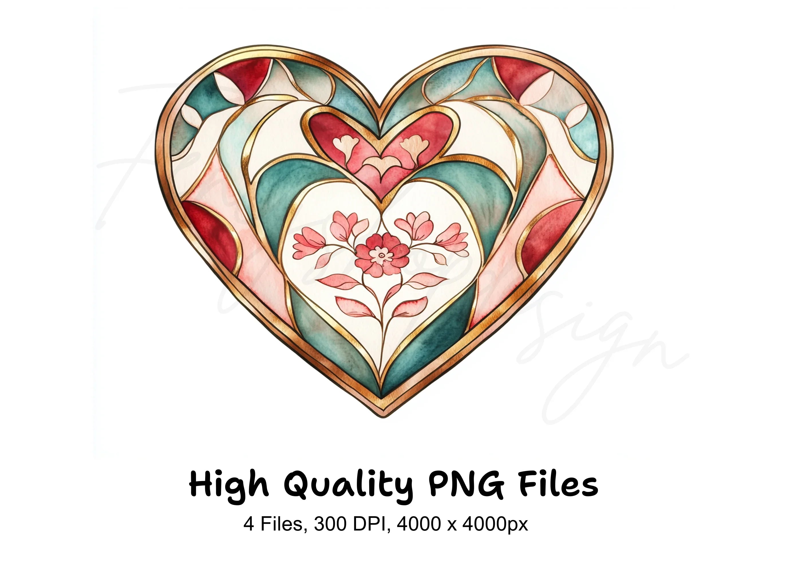 Stained Glass Heart Clipart Bundle