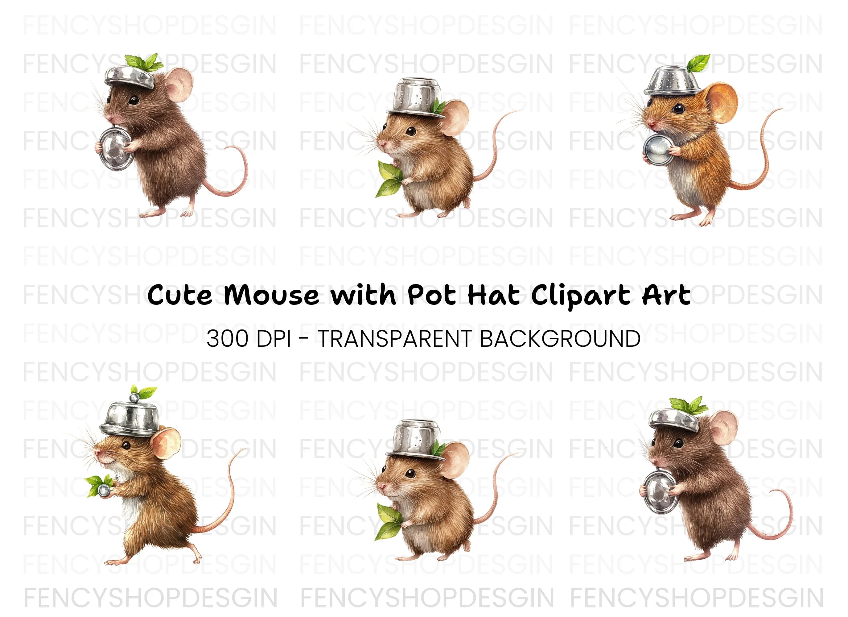Cute Mice with Pot Helmets Clipart Bundle