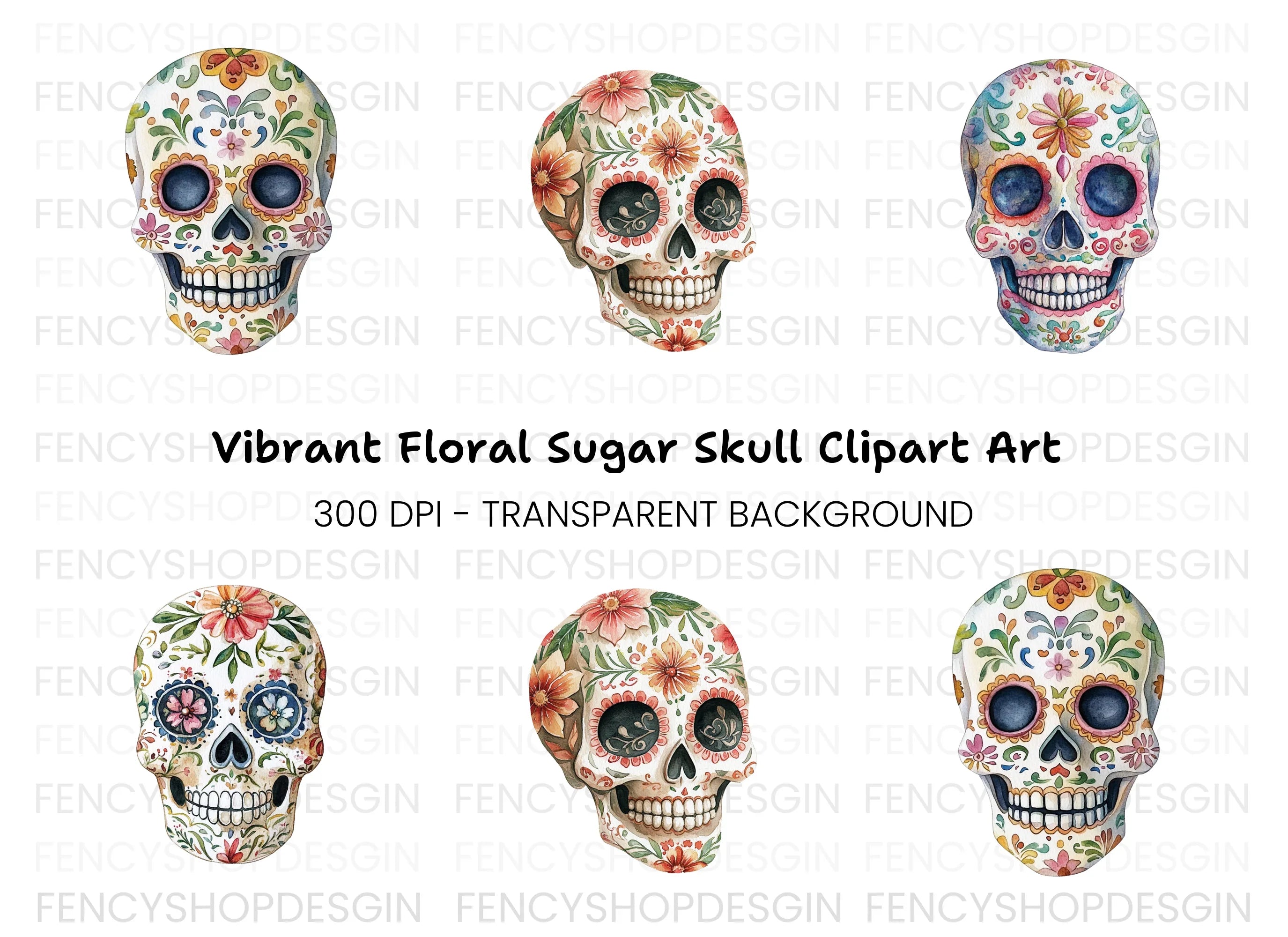 Floral Sugar Skulls Clipart Bundle
