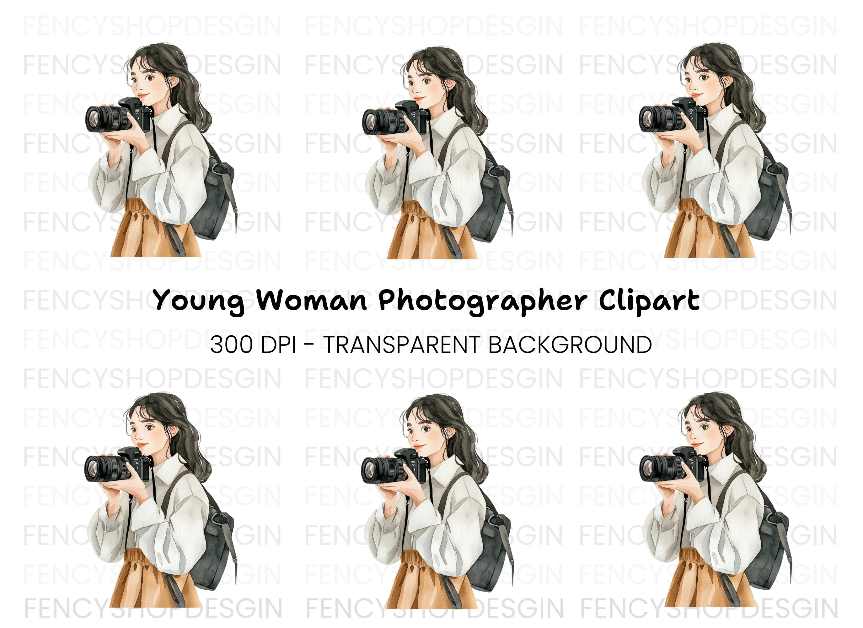 Stylish Girl Photographer Clipart Bundle