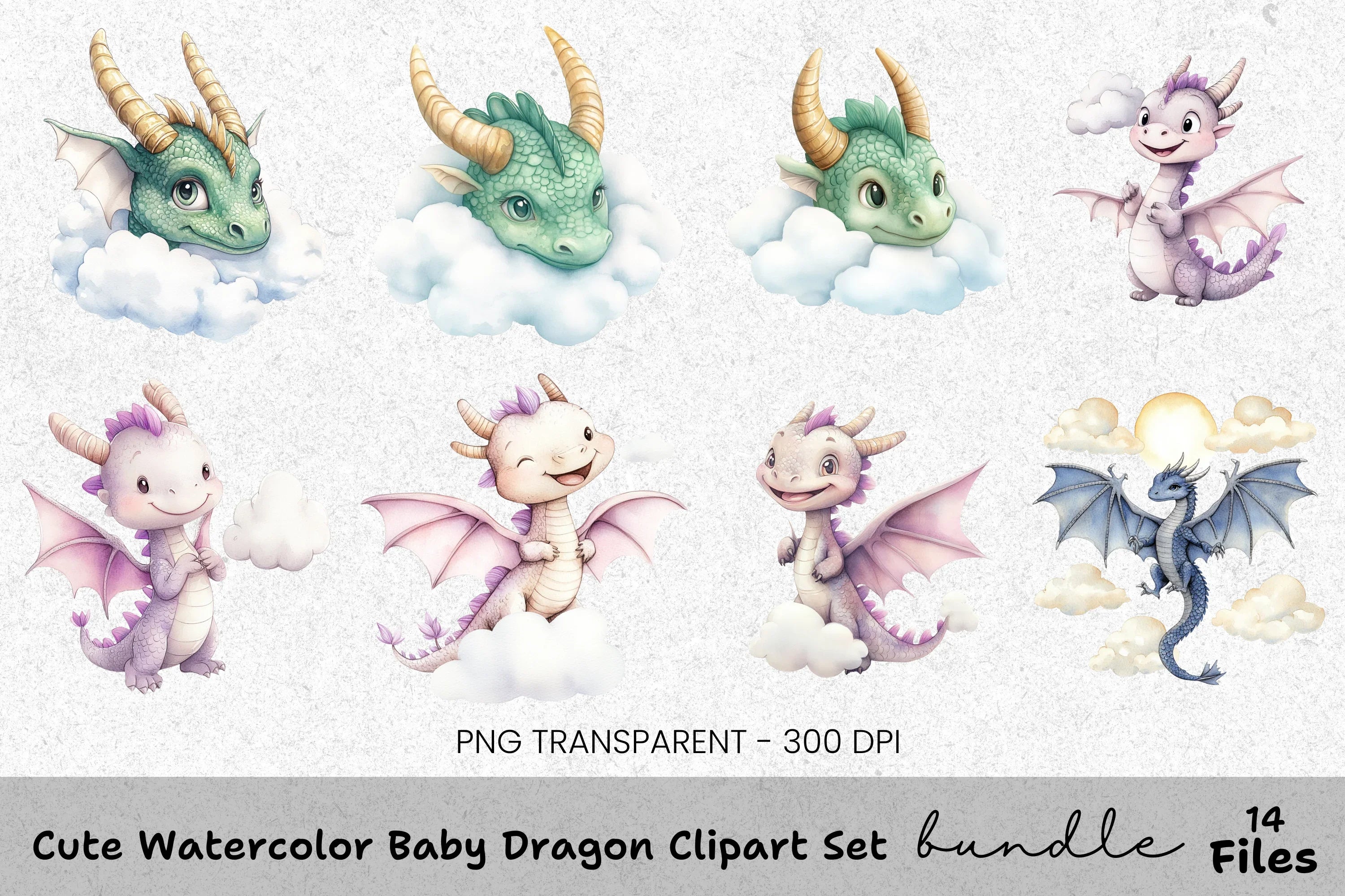 Cute Baby Dragon Clipart Bundle