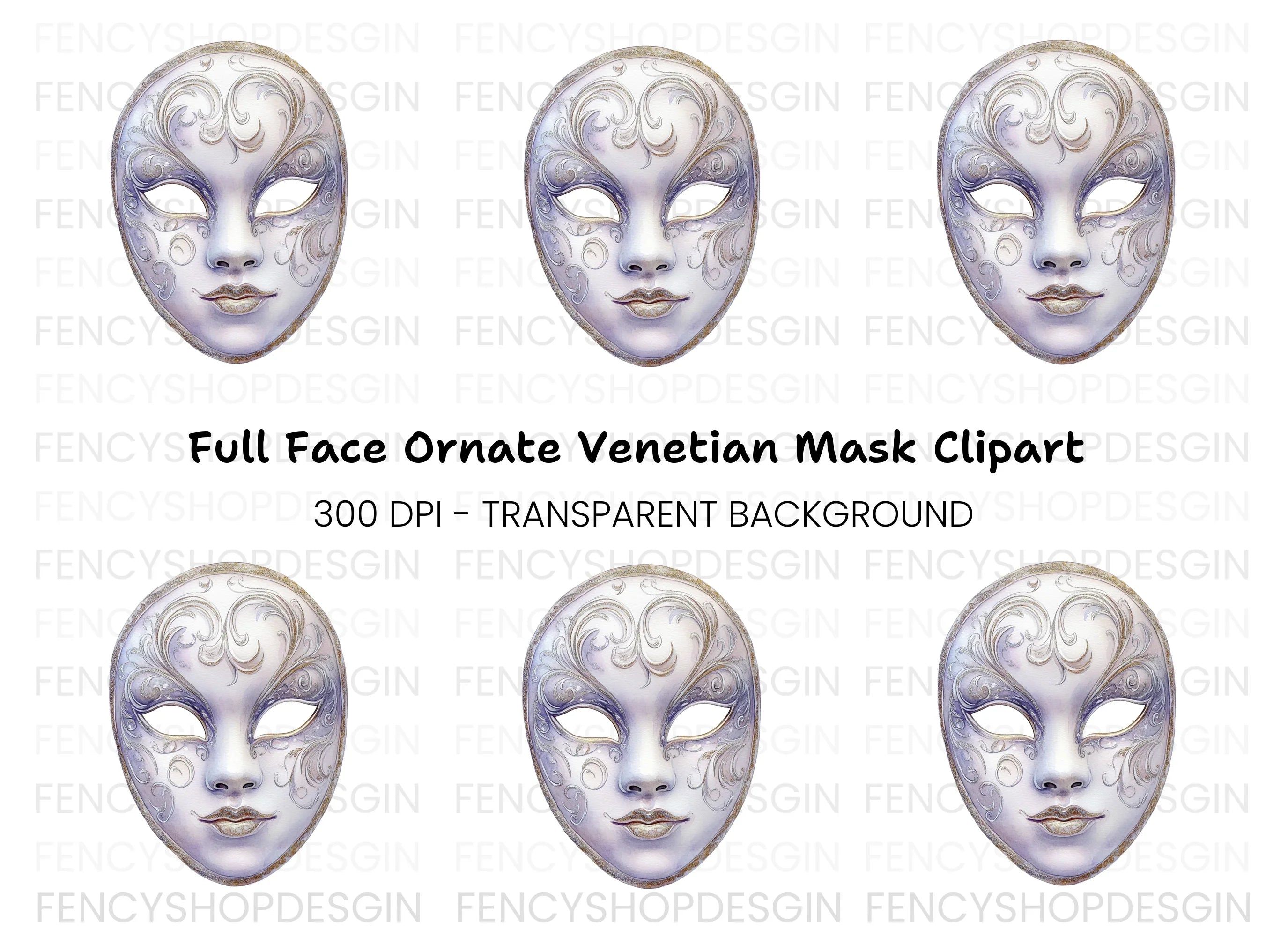 Elegant White Gold Masquerade Mask Clipart Bundle