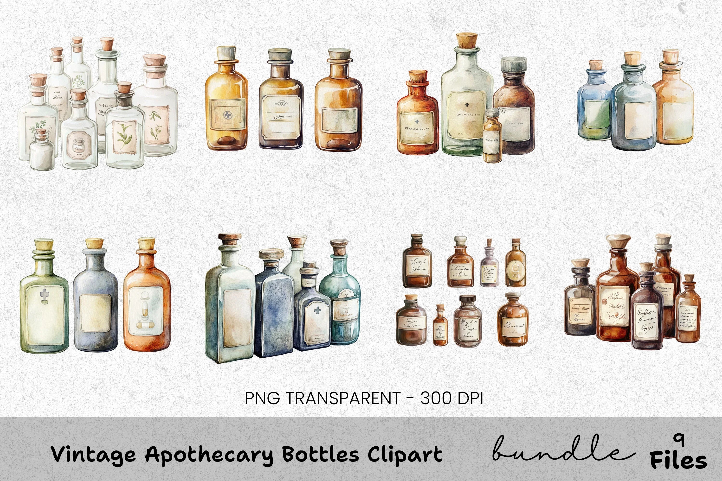 Vintage Apothecary Bottles Clipart Bundle