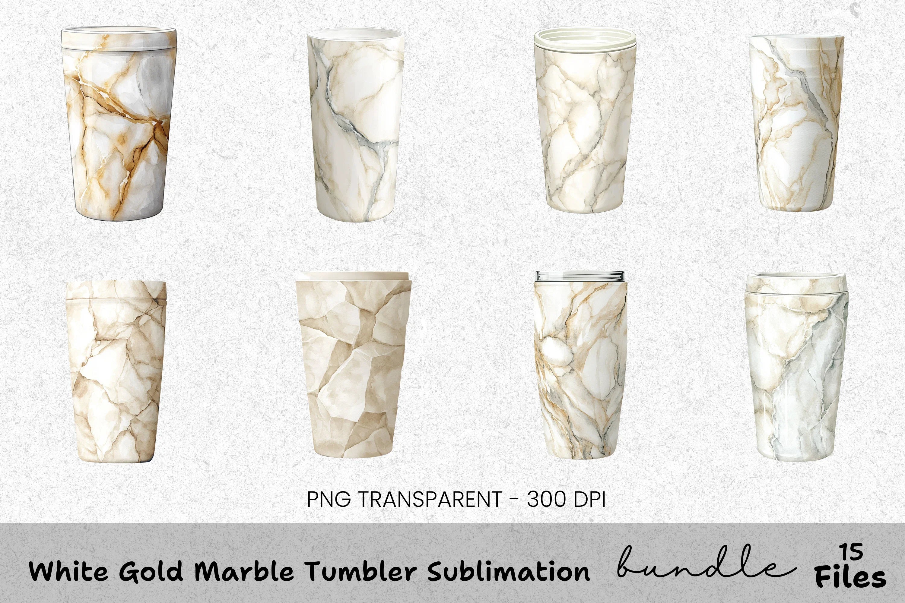 White Gold Marble Tumbler Clipart Bundle