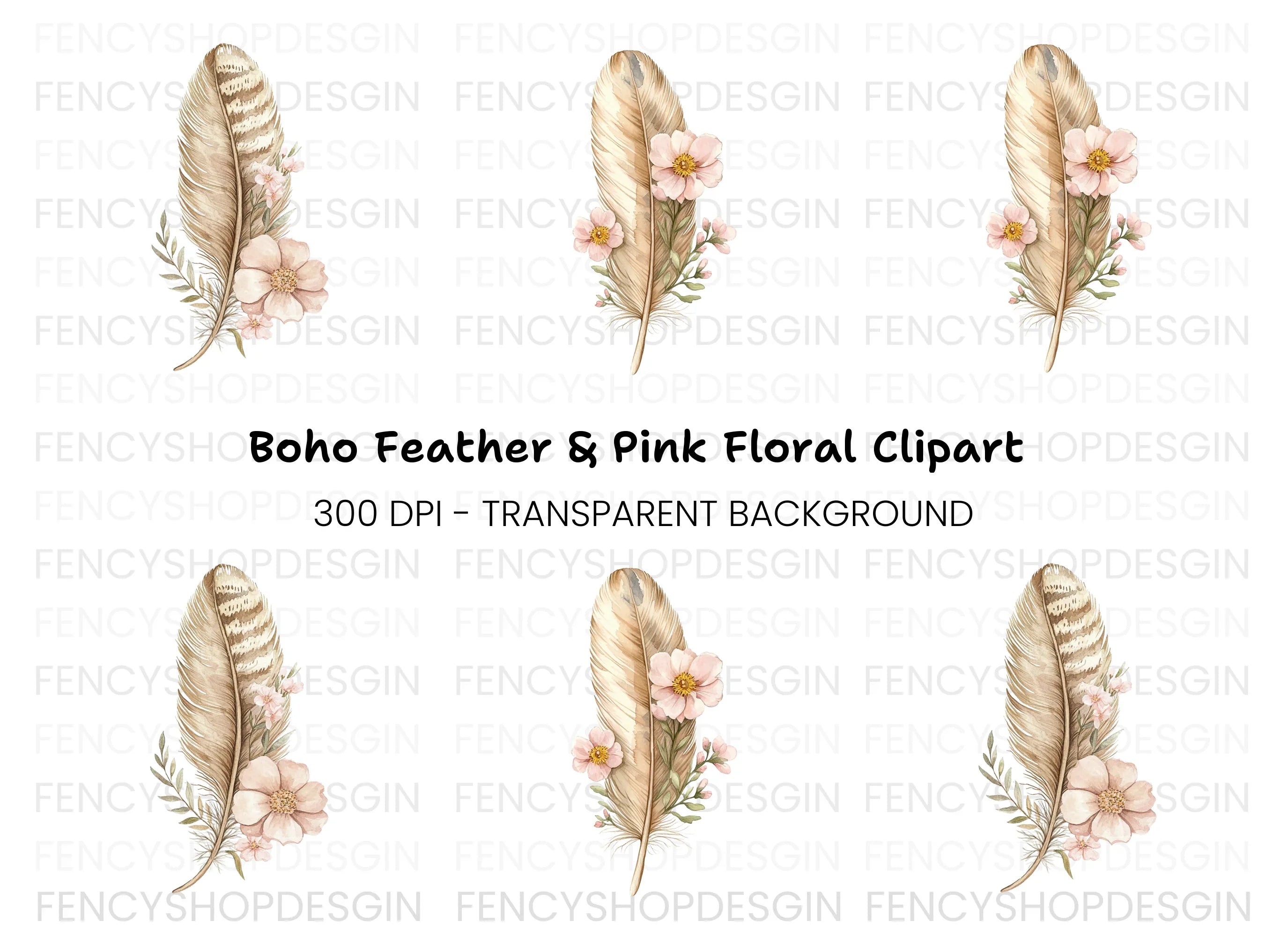 Boho Feather Floral Clipart Bundle