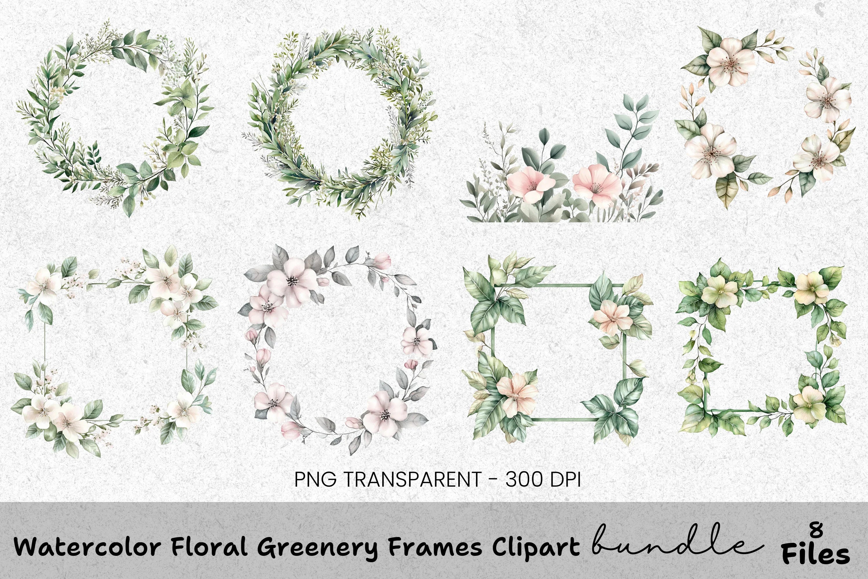 Floral Greenery Frames Clipart Bundle