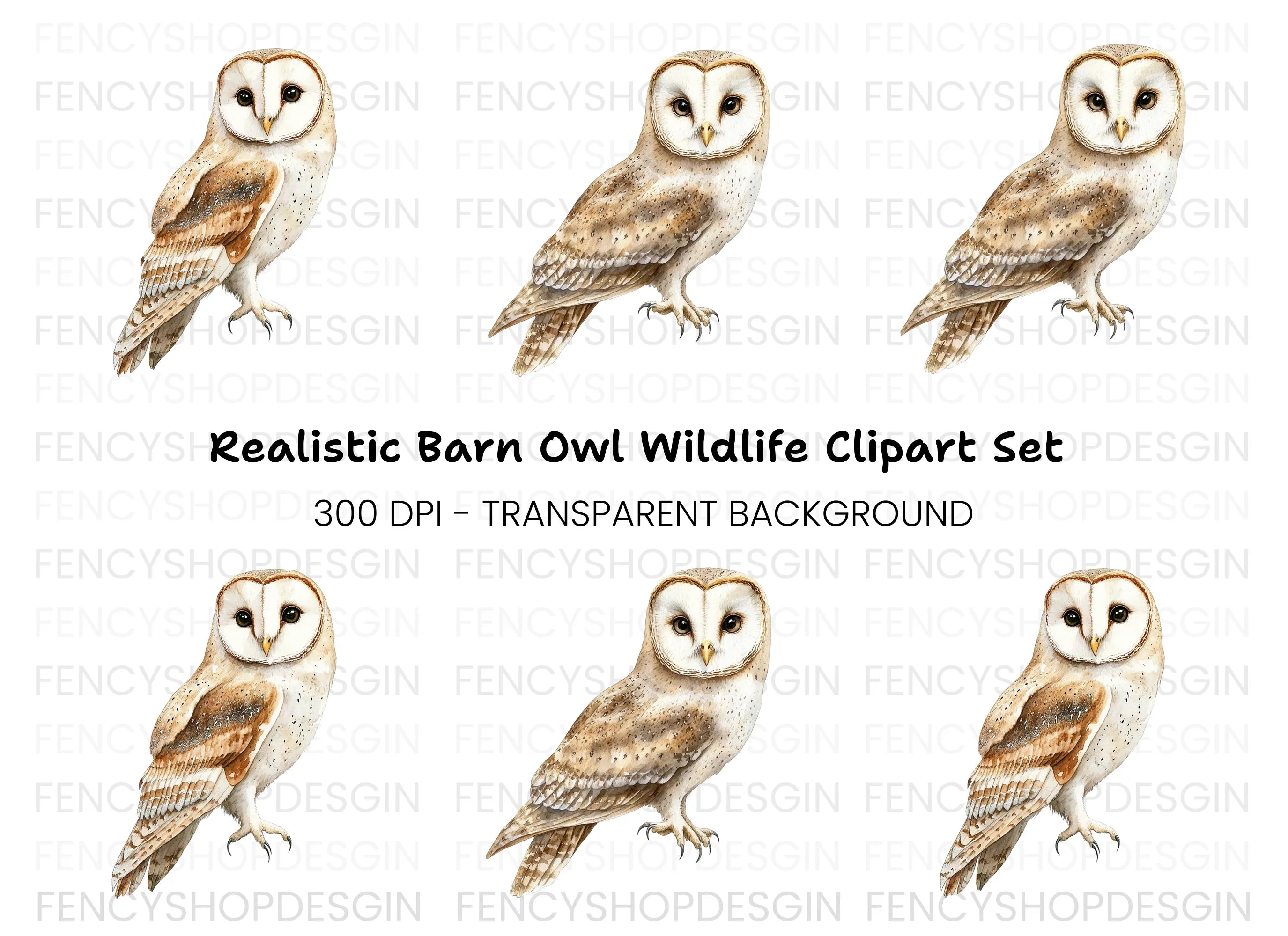 Realistic Barn Owl Clipart Bundle
