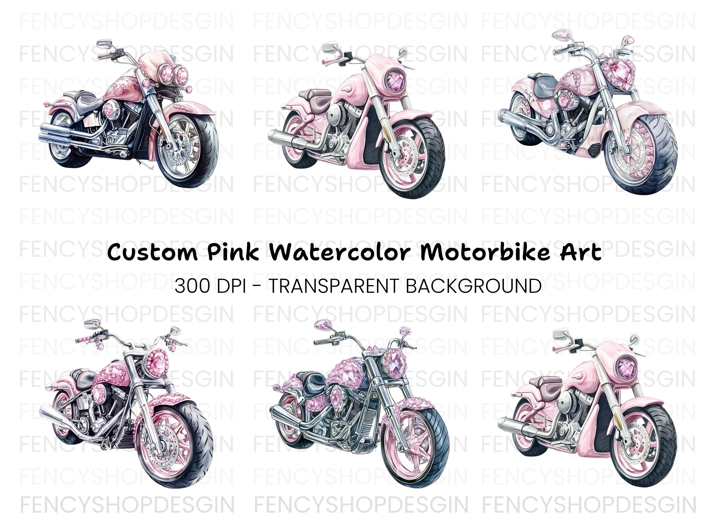 Pink Gemstone Motorcycle Clipart Bundle