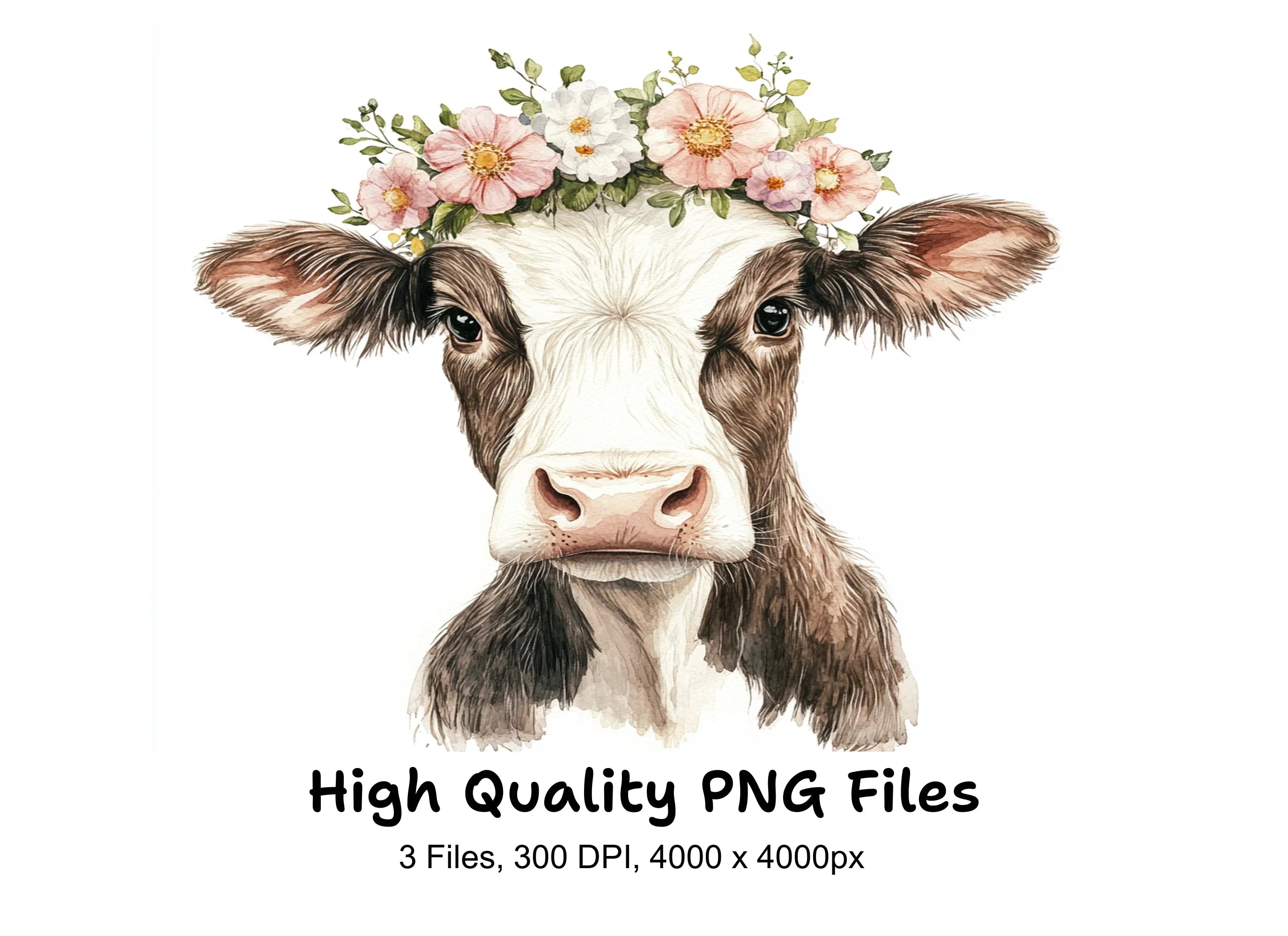 Floral Crown Cow Clipart Bundle