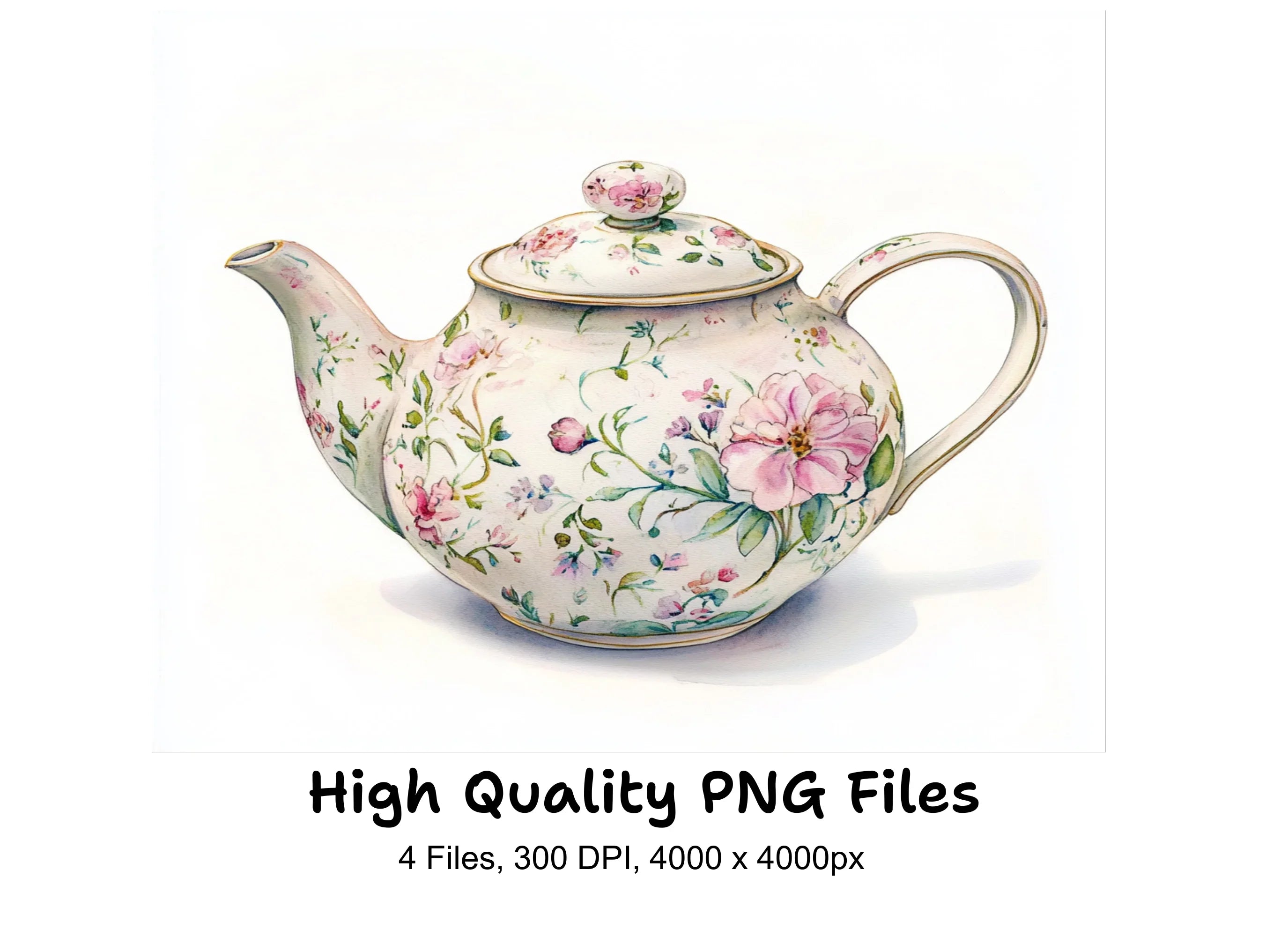 Elegant Floral Teapots Clipart Bundle