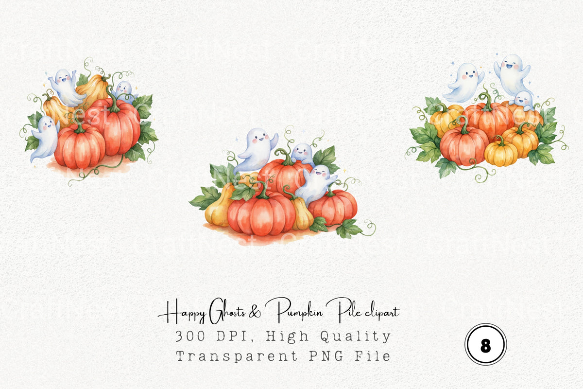 Happy Ghosts Pumpkin Pile Clipart Bundle