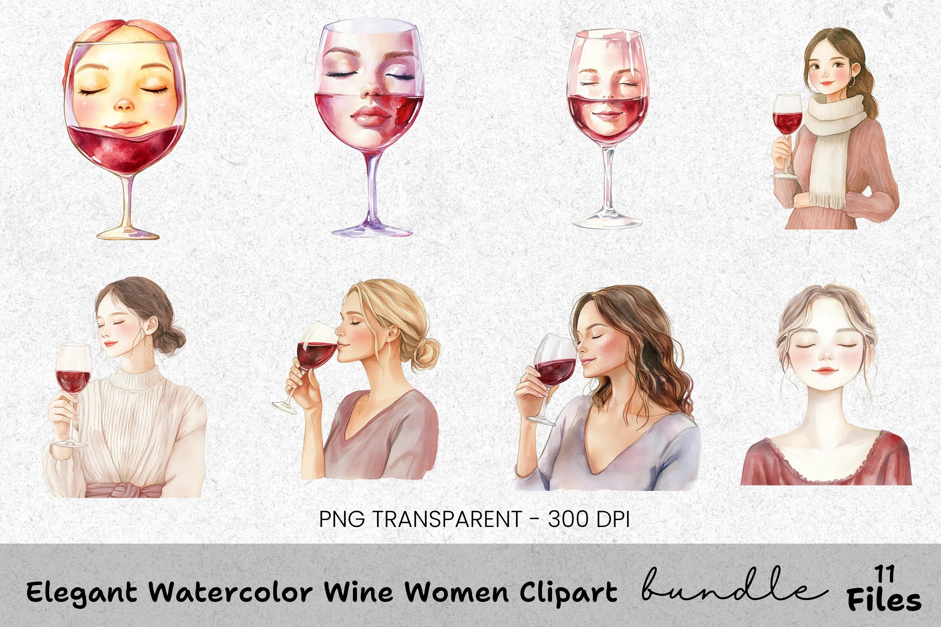 Elegant Wine Women Clipart Bundle