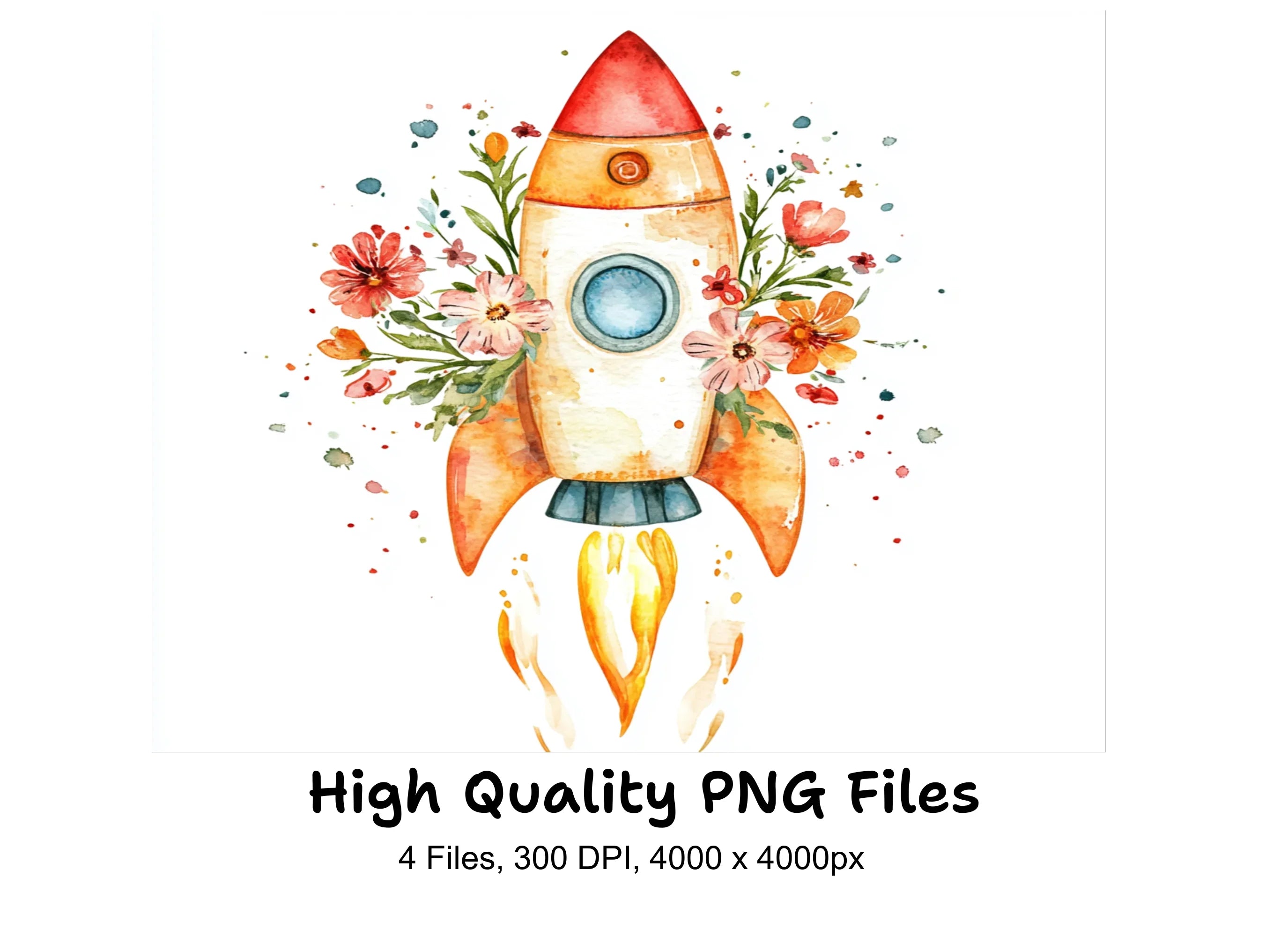 Whimsical Space Adventure Floral Clipart Bundle
