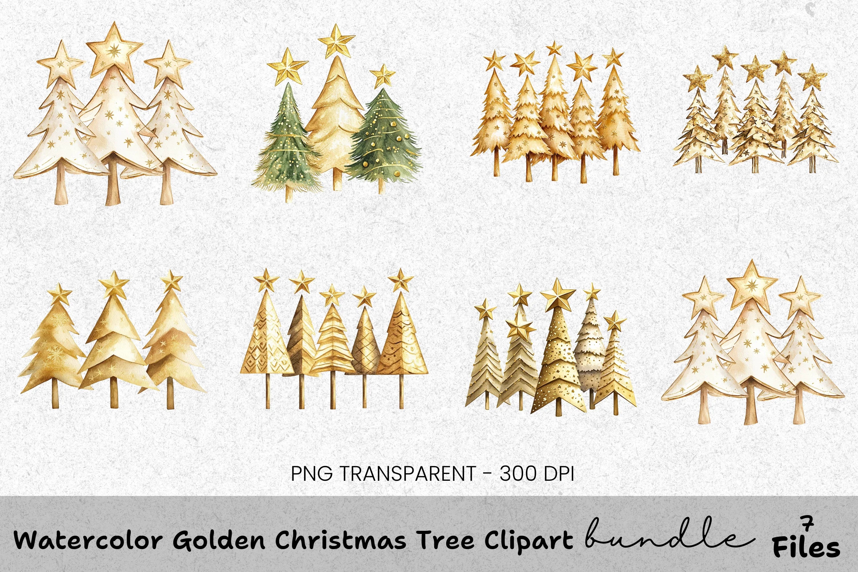 Golden Christmas Tree Clipart Bundle