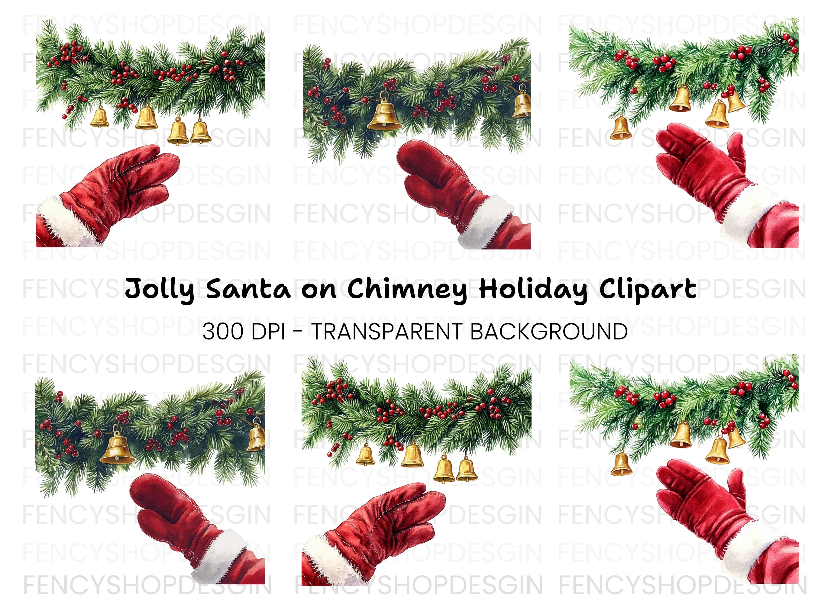 Christmas Garland Santa Hands Clipart Bundle
