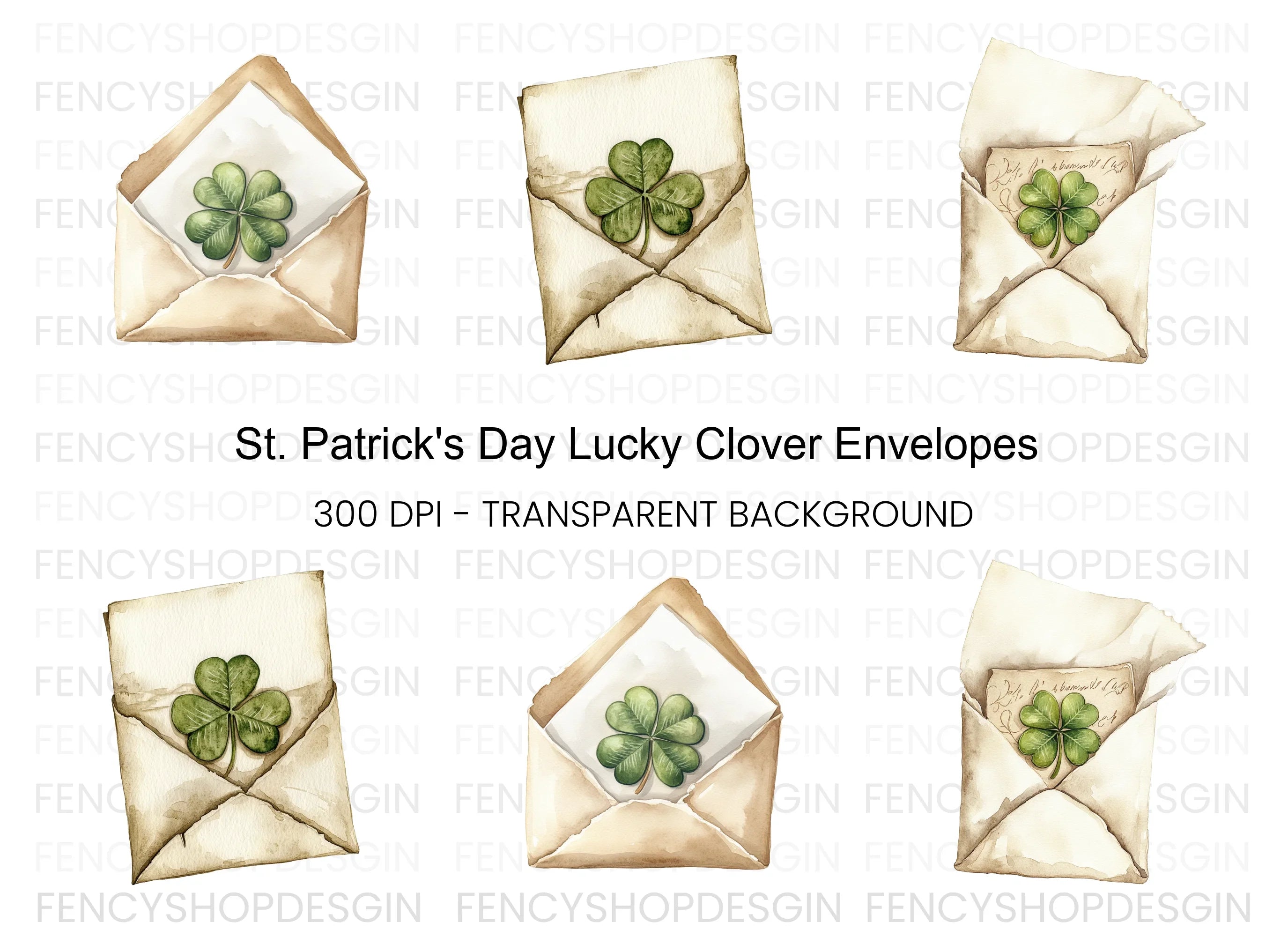 Lucky Clover Envelopes Clipart Bundle
