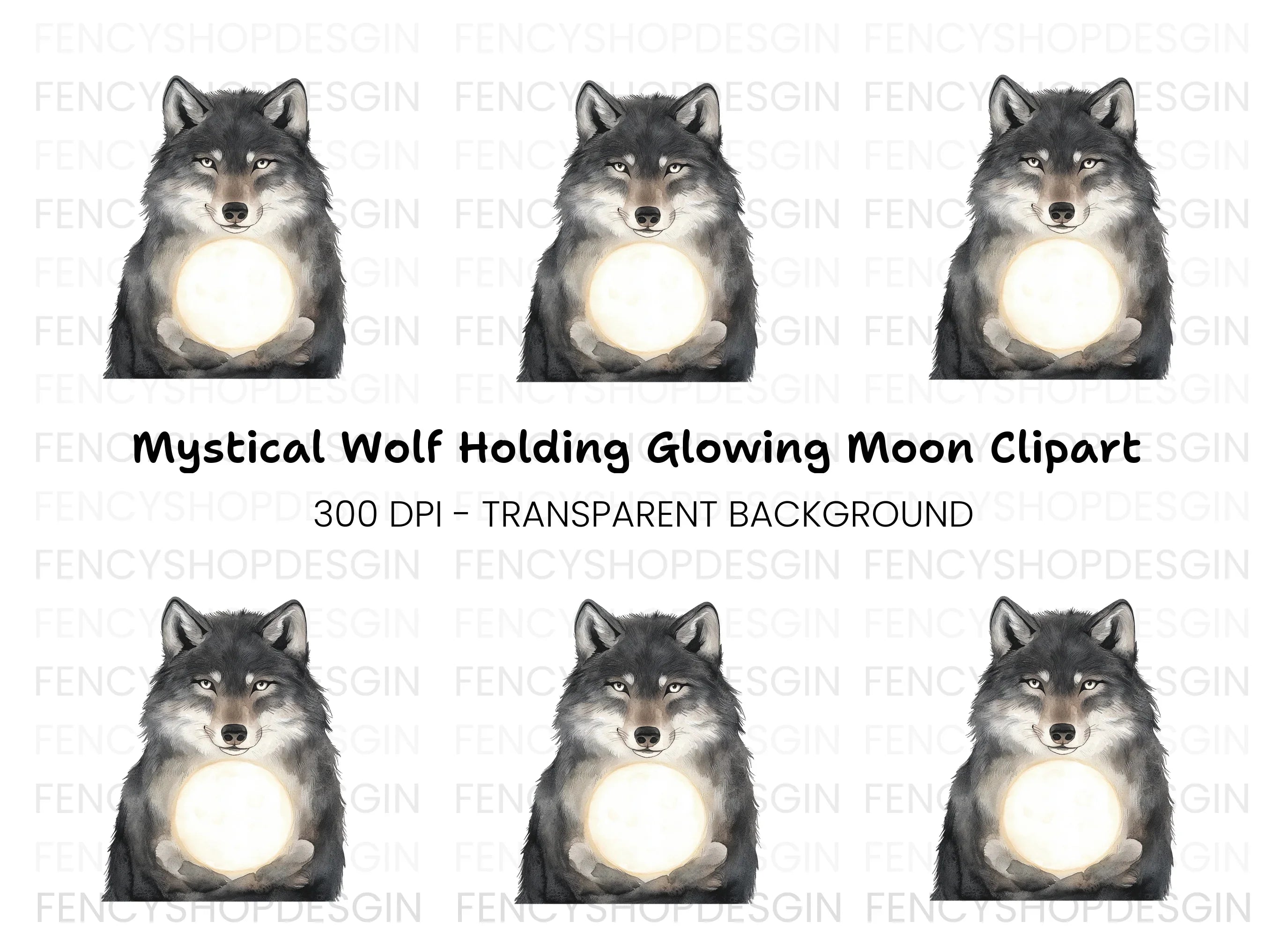 Wolf Holding Moon Clipart Bundle
