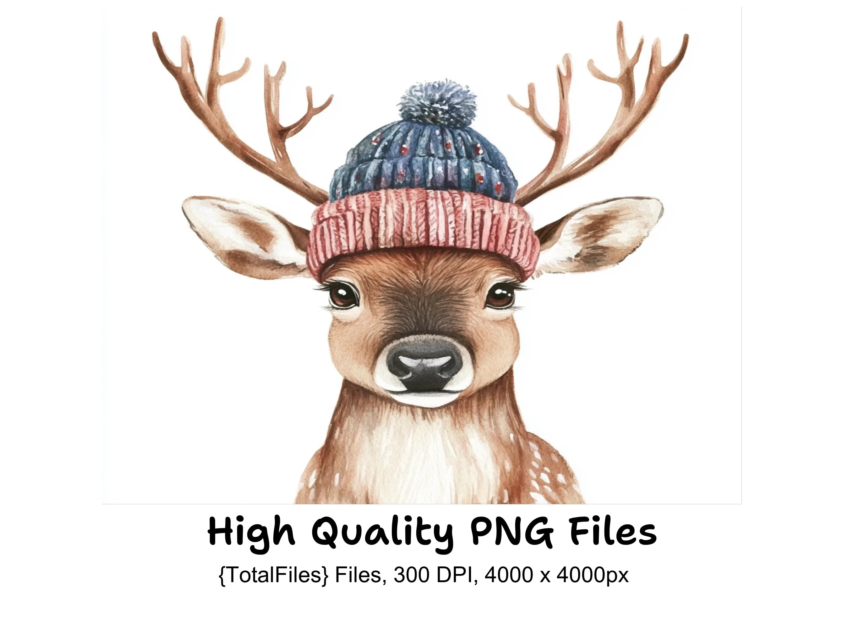 Cute Reindeer with Winter Hats Clipart Bundle