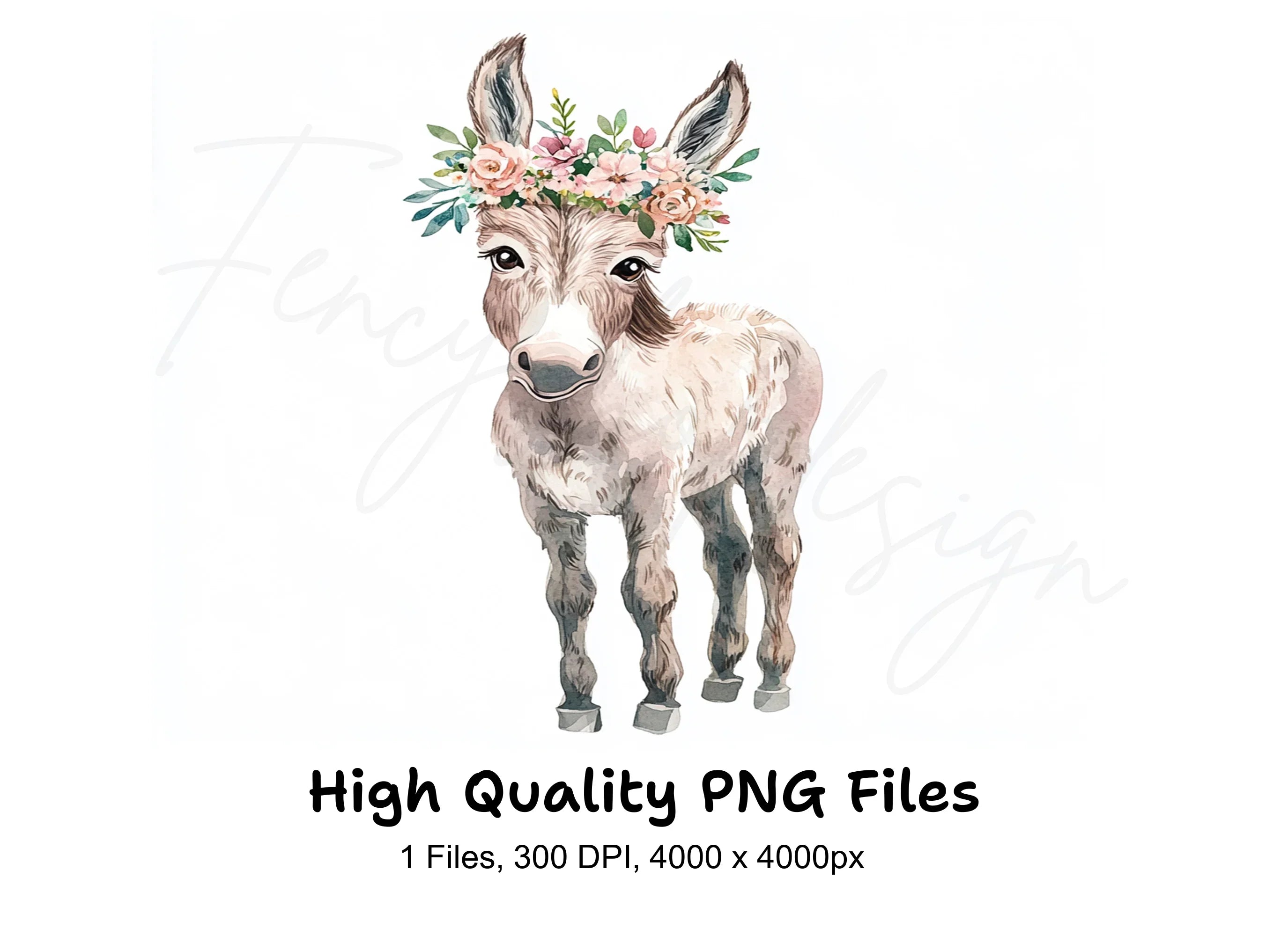 Cute Donkey with Floral Crown Clipart Bundle