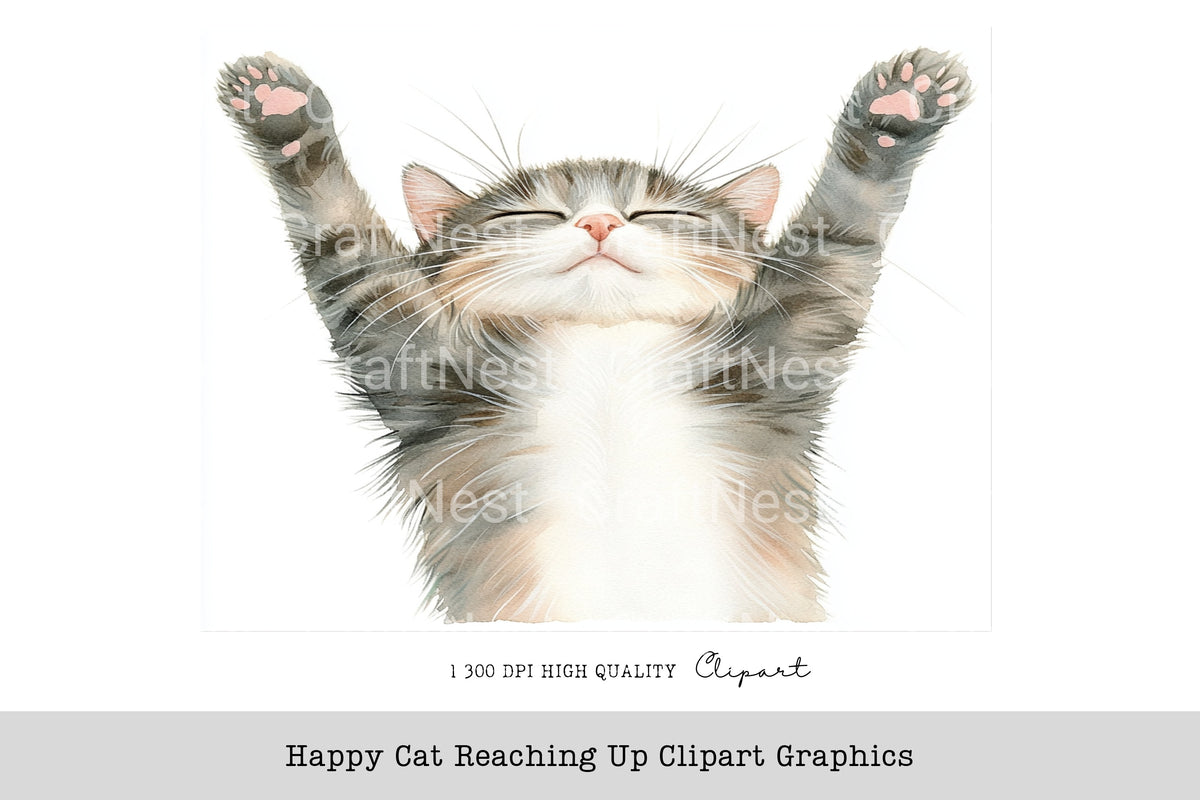 Happy Cat Reaching Up Graphics Clipart Bundle