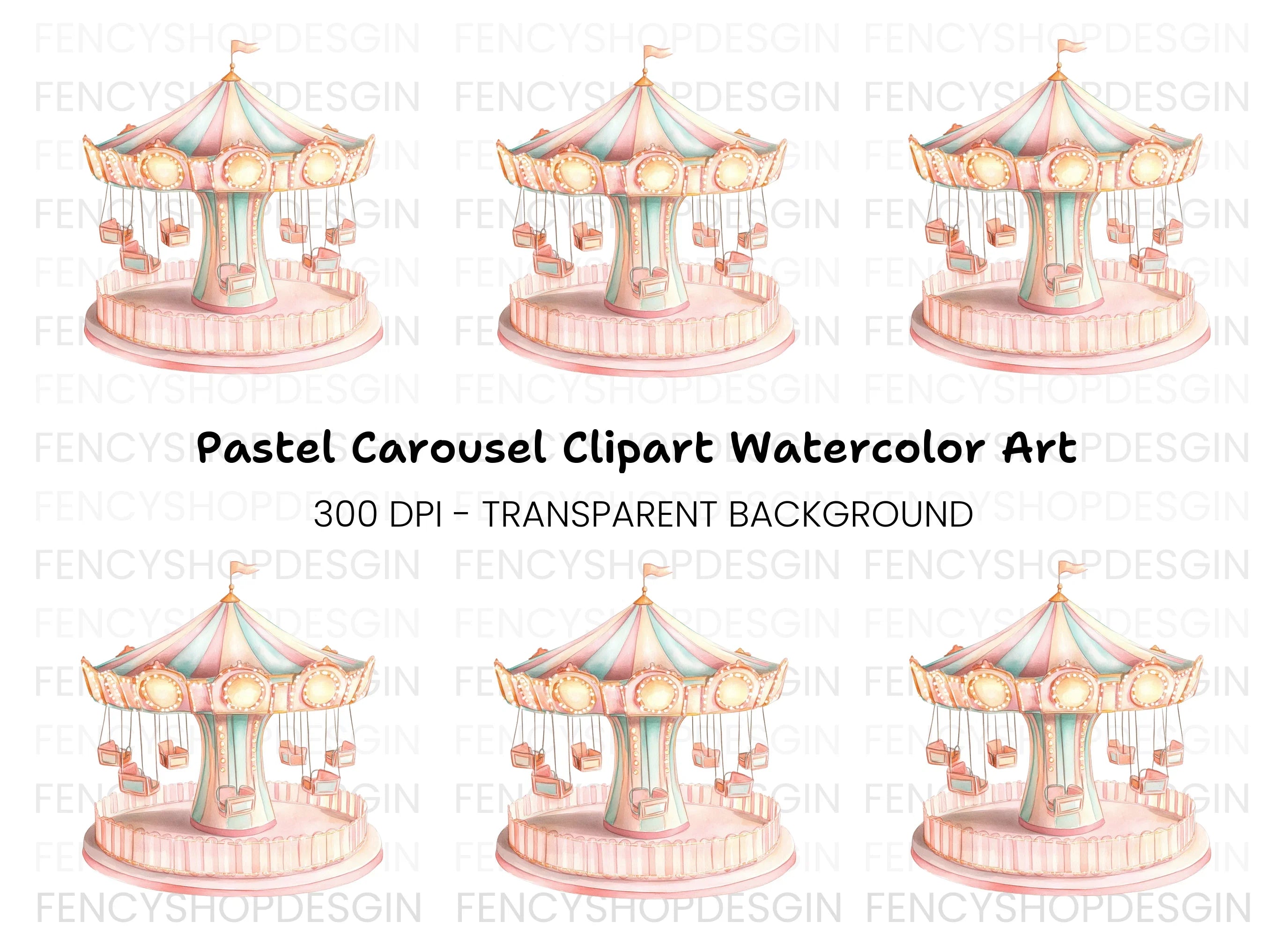 Pastel Carousel Ride Clipart Bundle