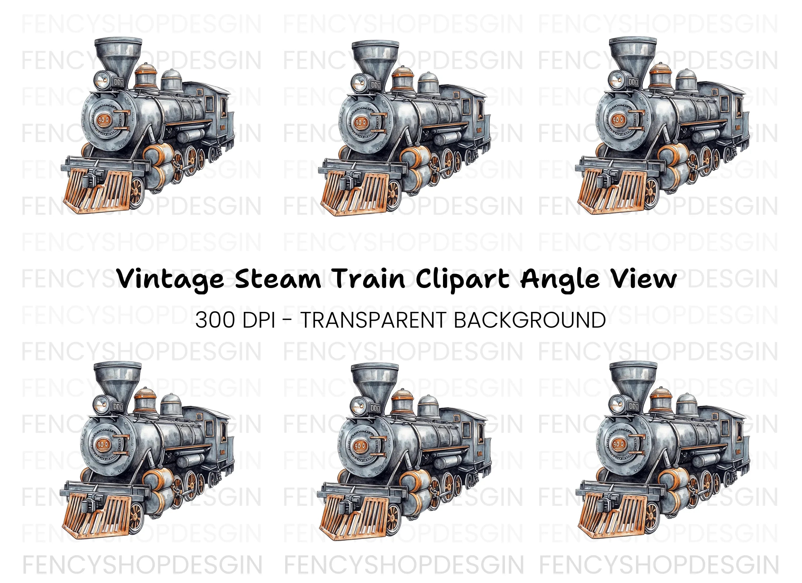 Vintage Steam Train Engine Clipart Bundle