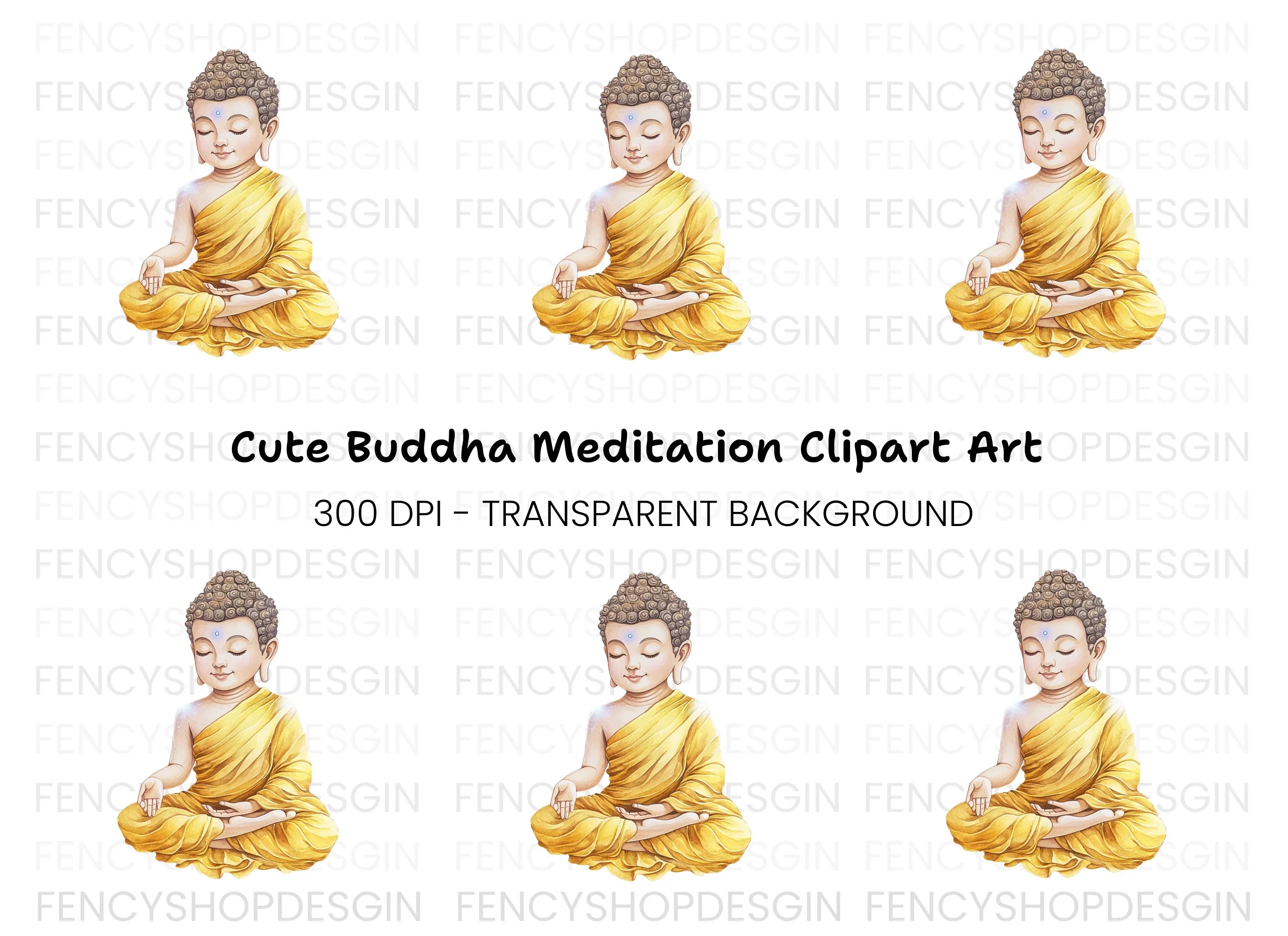 Little Buddha Meditating Clipart Bundle