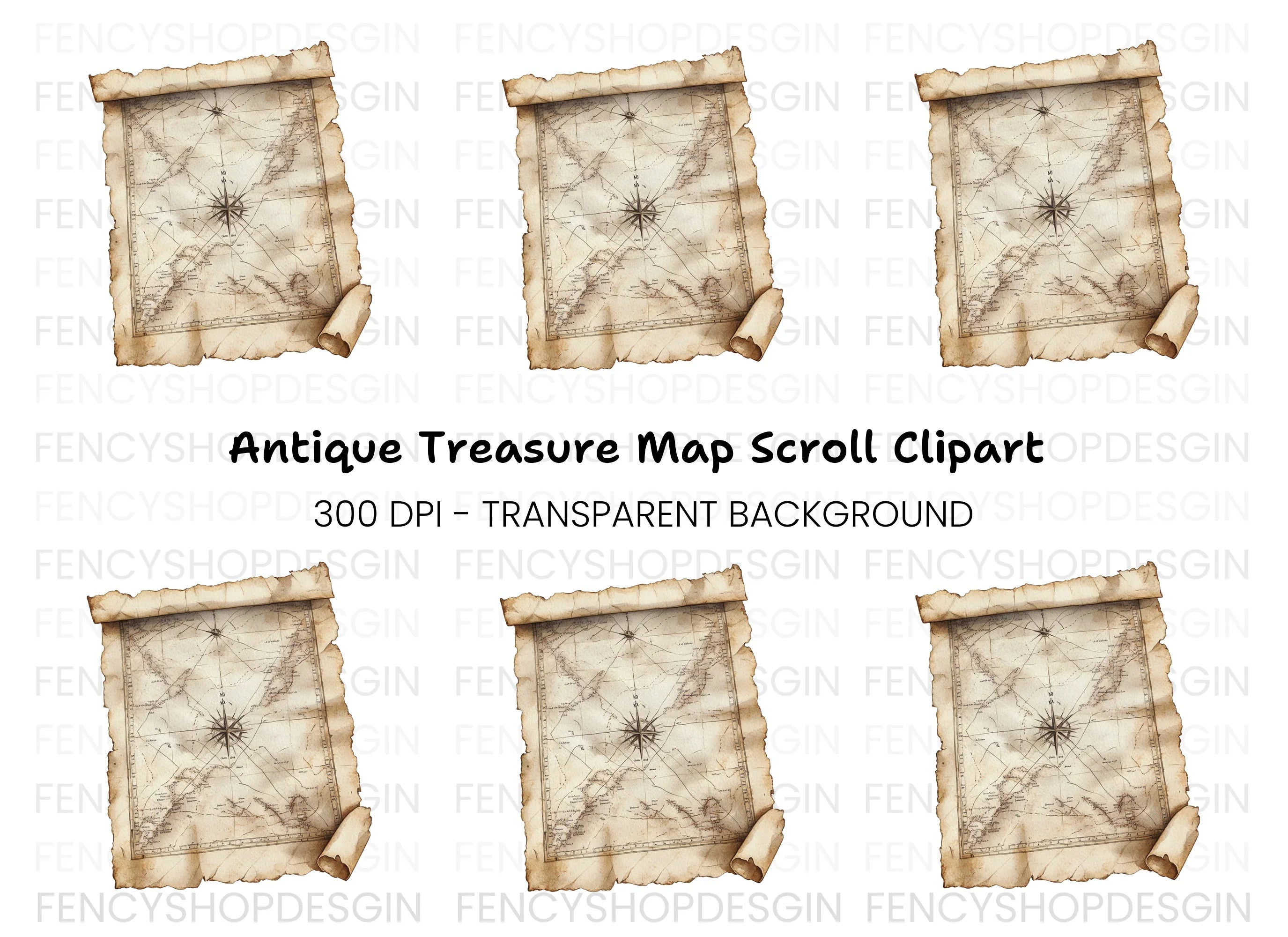 Vintage Treasure Map Clipart Bundle