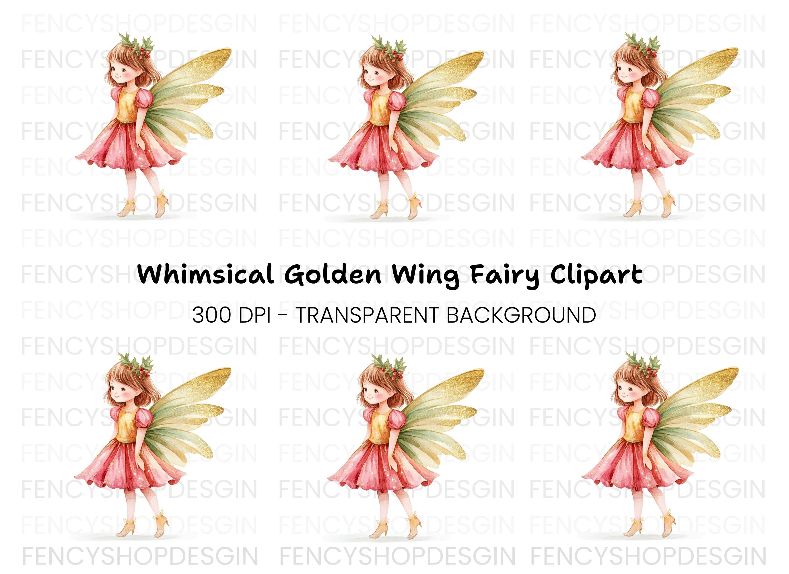 Christmas Fairy with Holly Clipart Bundle