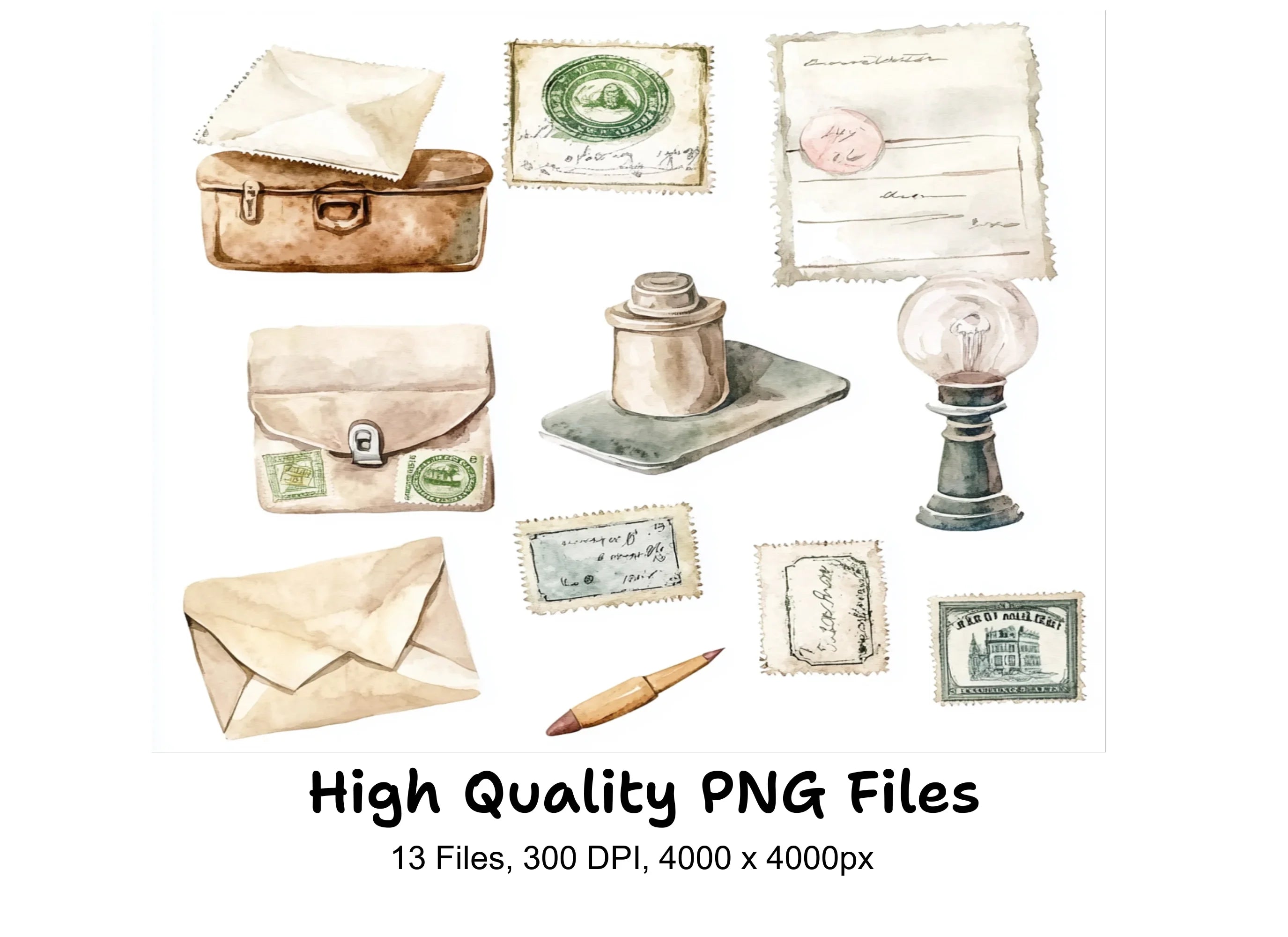 Old Mail Postage Stamp Clipart Bundle