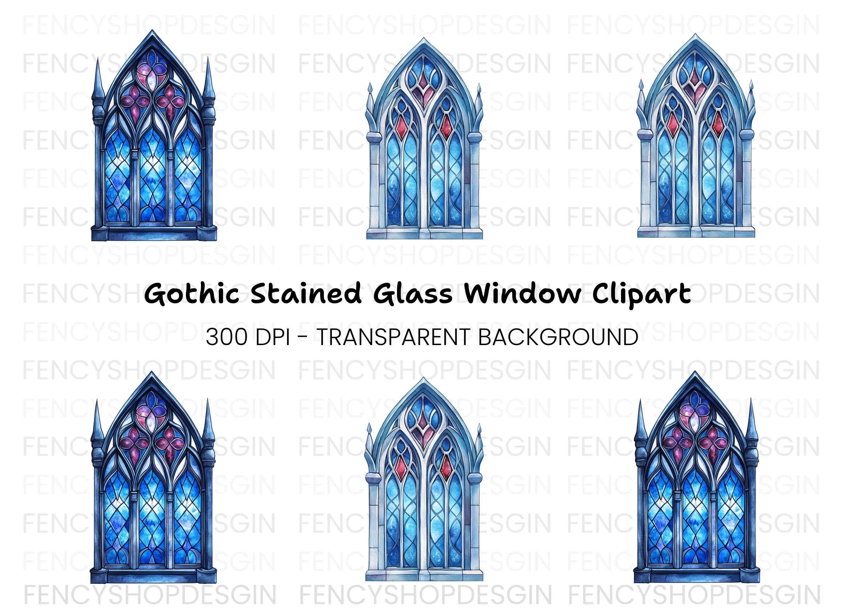 Gothic Stained Glass Window Clipart Bundle
