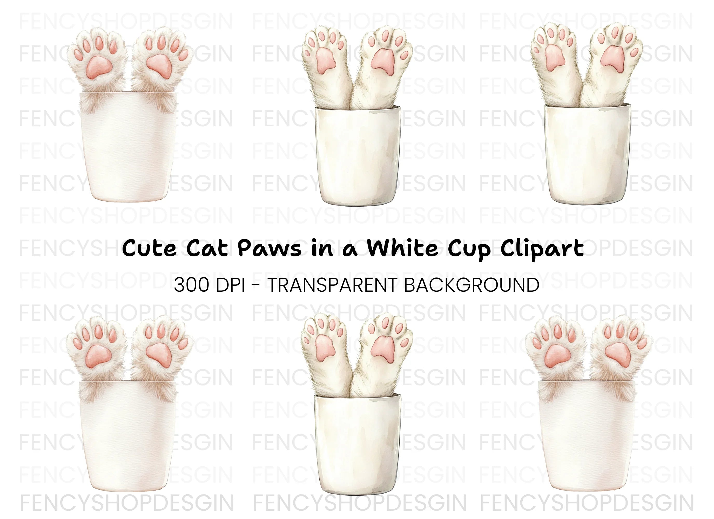 Cute Cat Paws in Cup Clipart Bundle