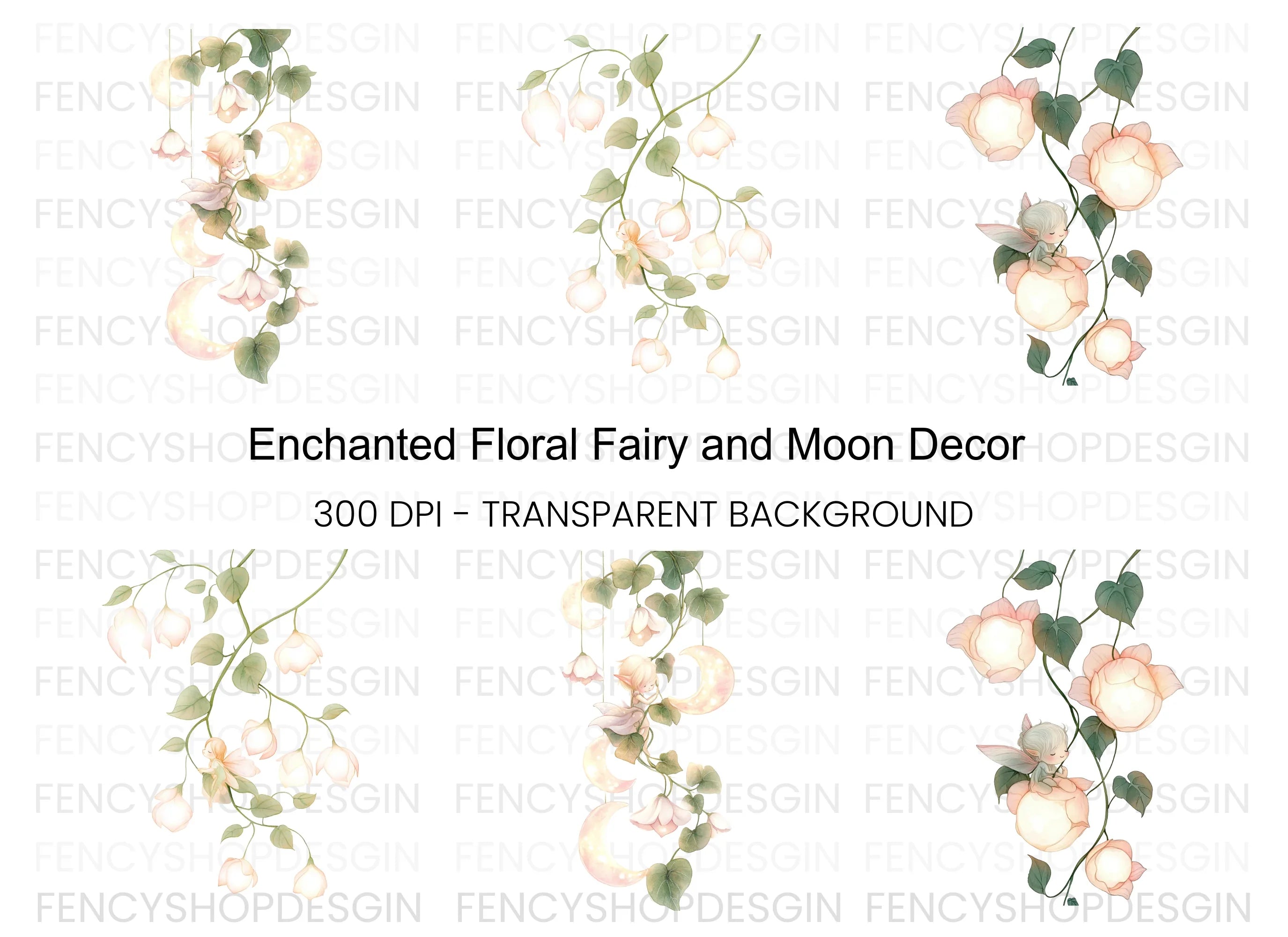 Enchanted Fairy and Moon Floral Clipart Bundle