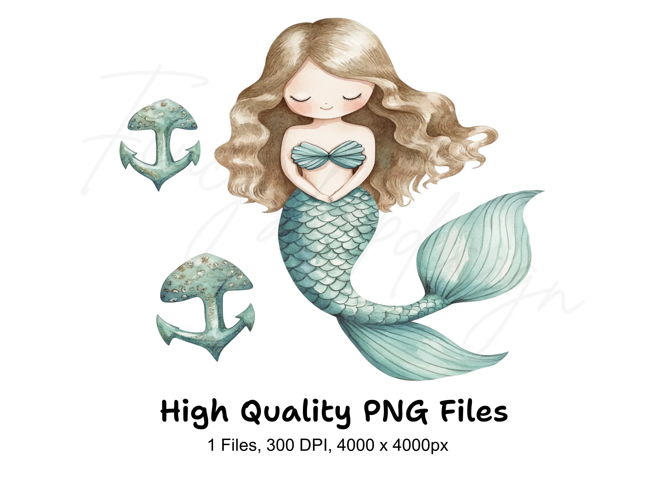 Cute Mermaid and Anchors Clipart Bundle
