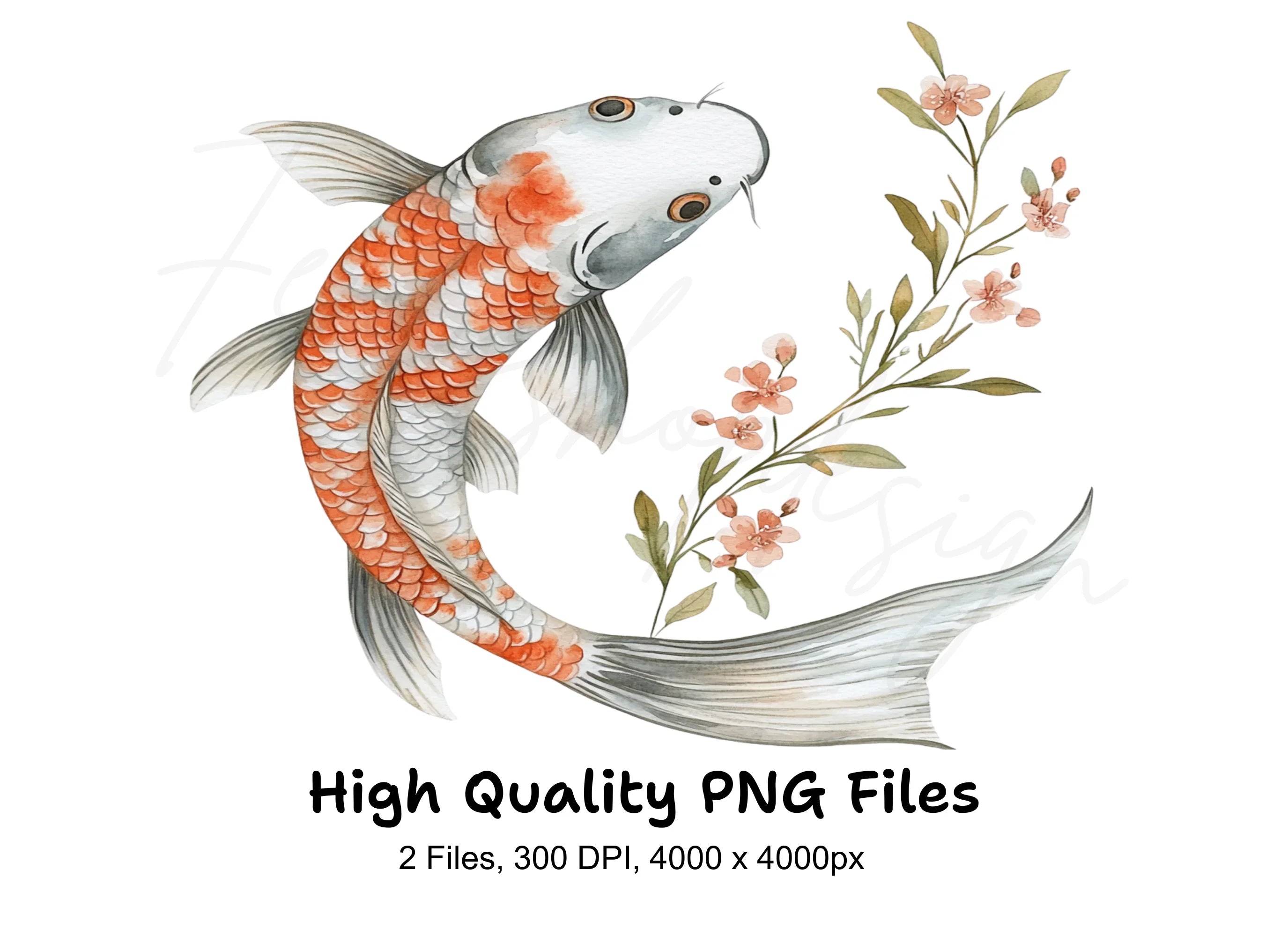 Elegant Koi Fish with Floral Accents Clipart Bundle