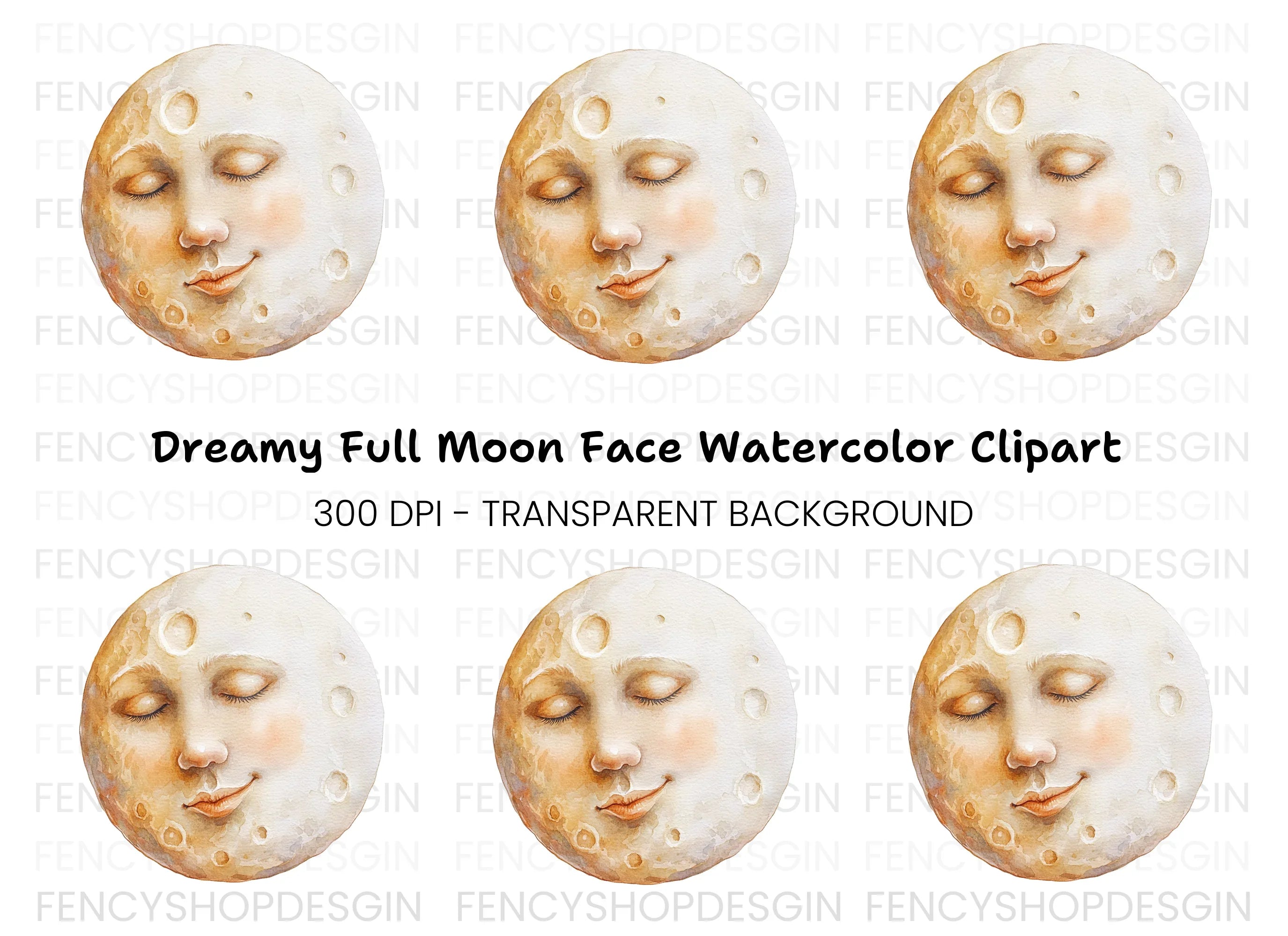 Sleeping Moon Face Clipart Bundle