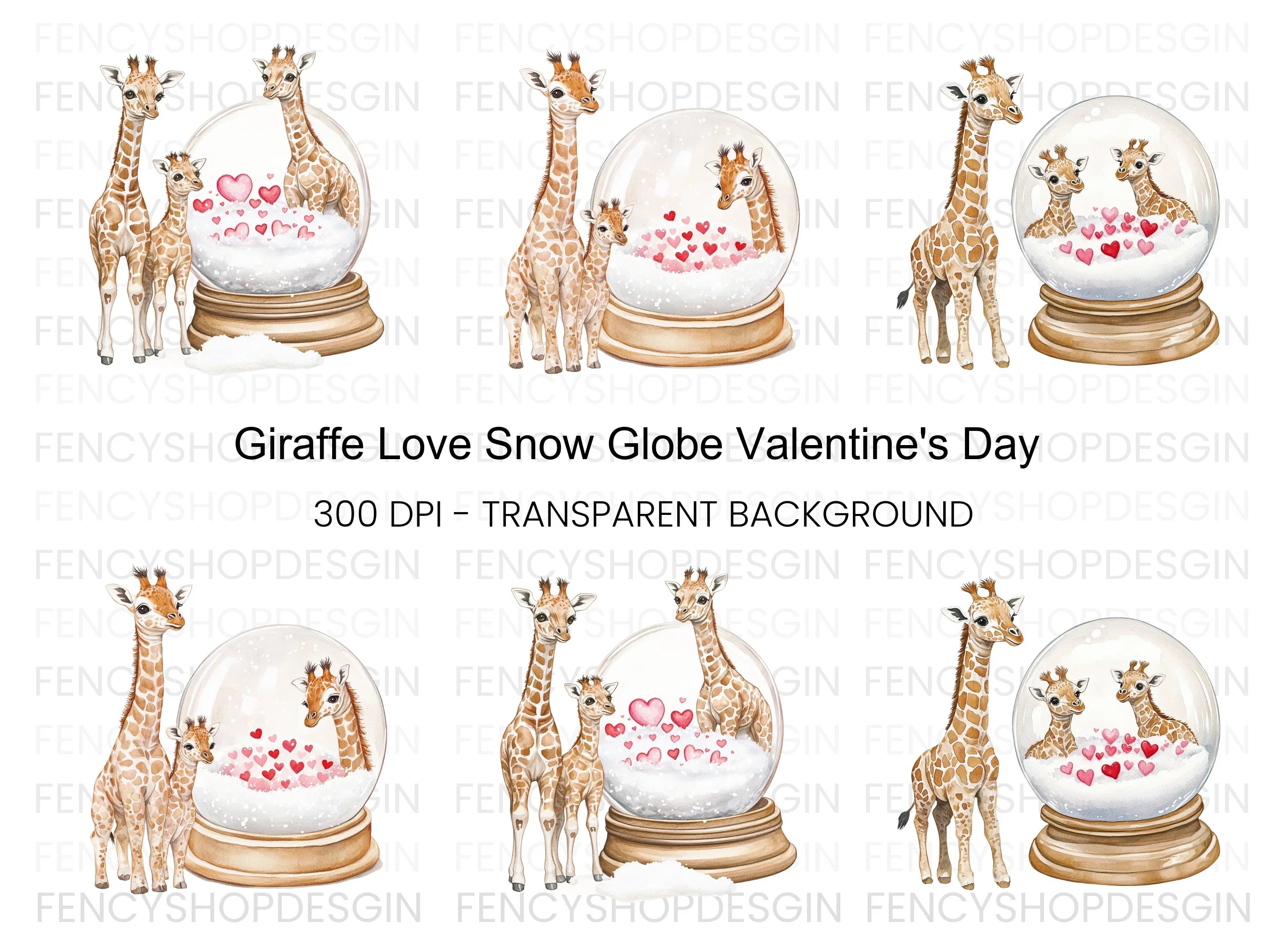 Giraffe Love Snow Globe Clipart Bundle