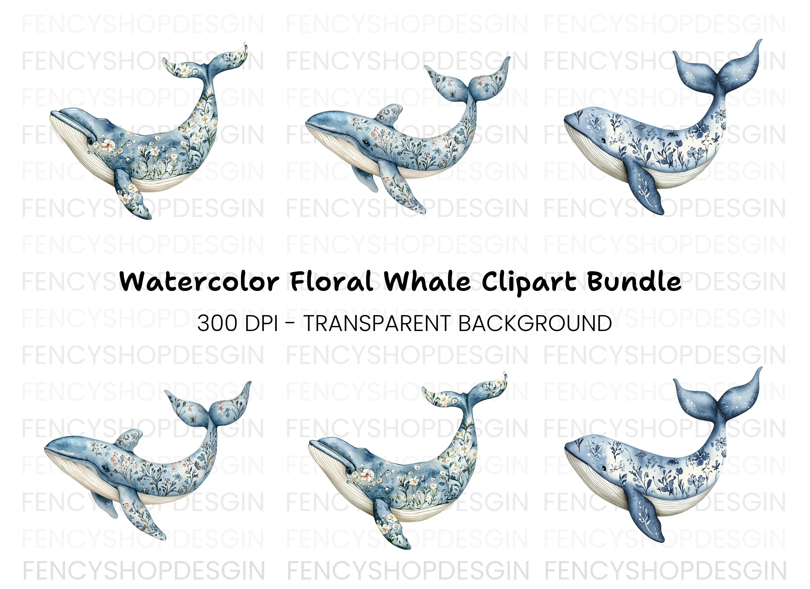 Whale and Wildflower Clipart Bundle