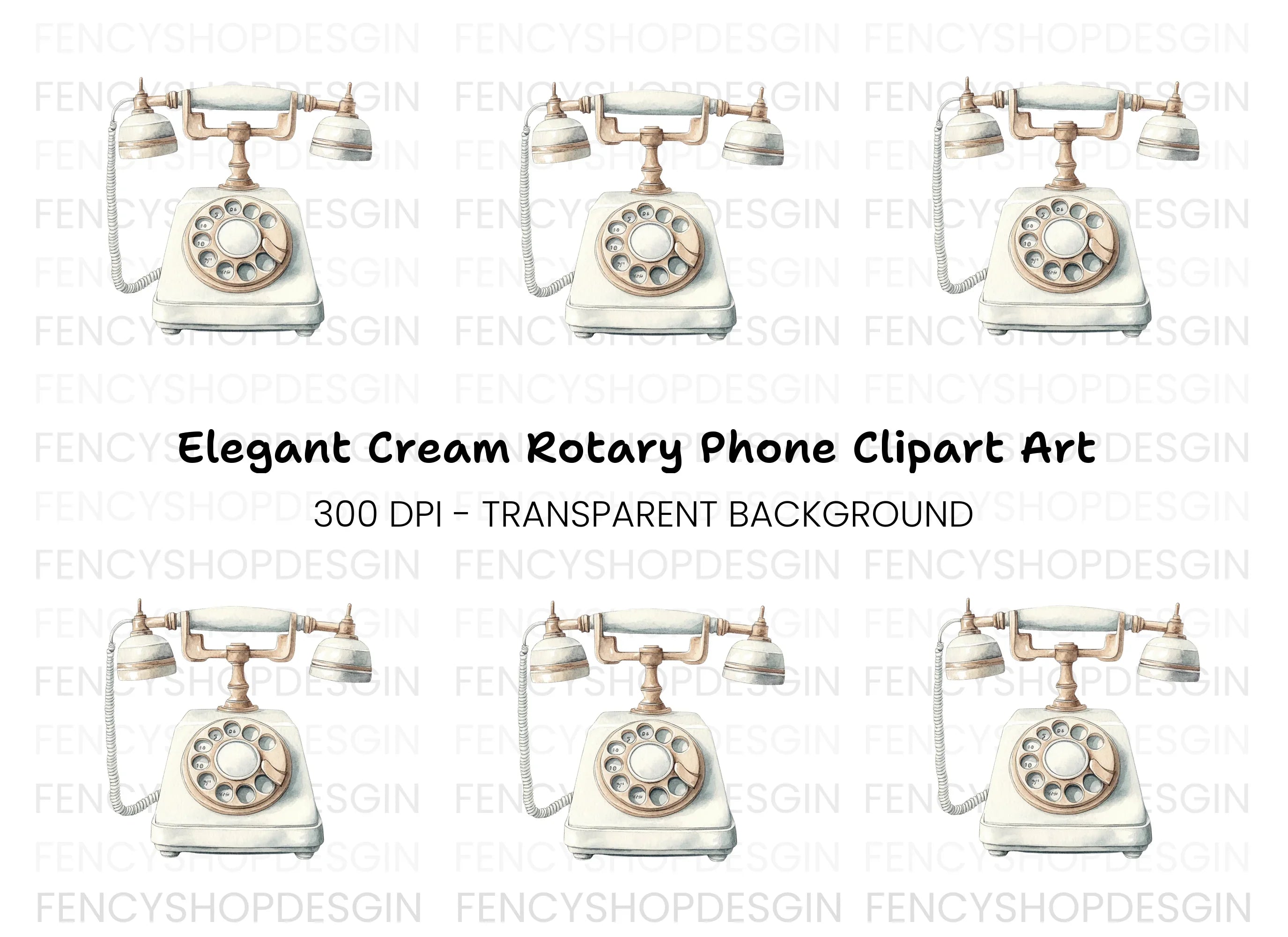 Vintage White Rotary Phone Clipart Bundle