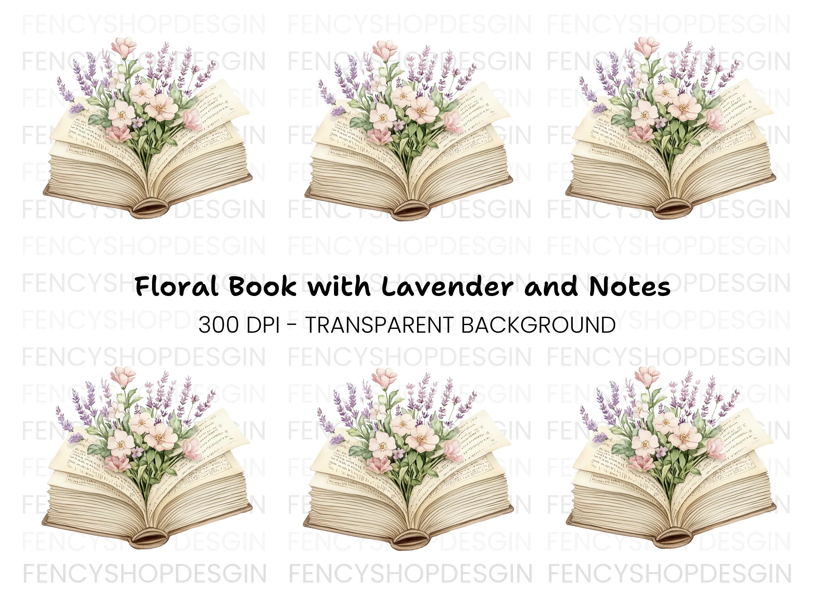 Open Book with Lavender and Flowers Clipart Bundle