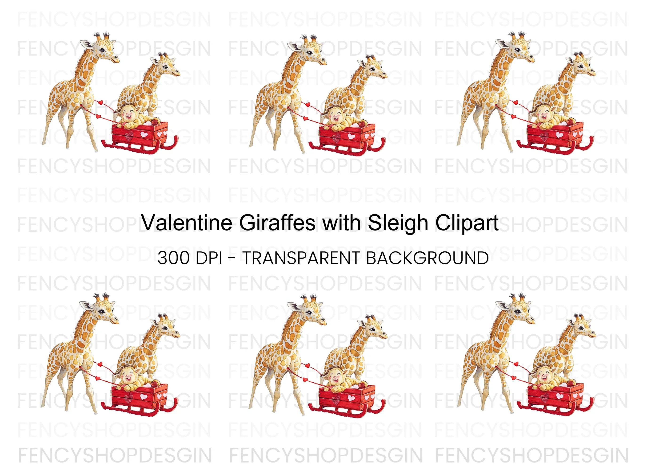 Cute Giraffes with Sleigh Clipart Bundle